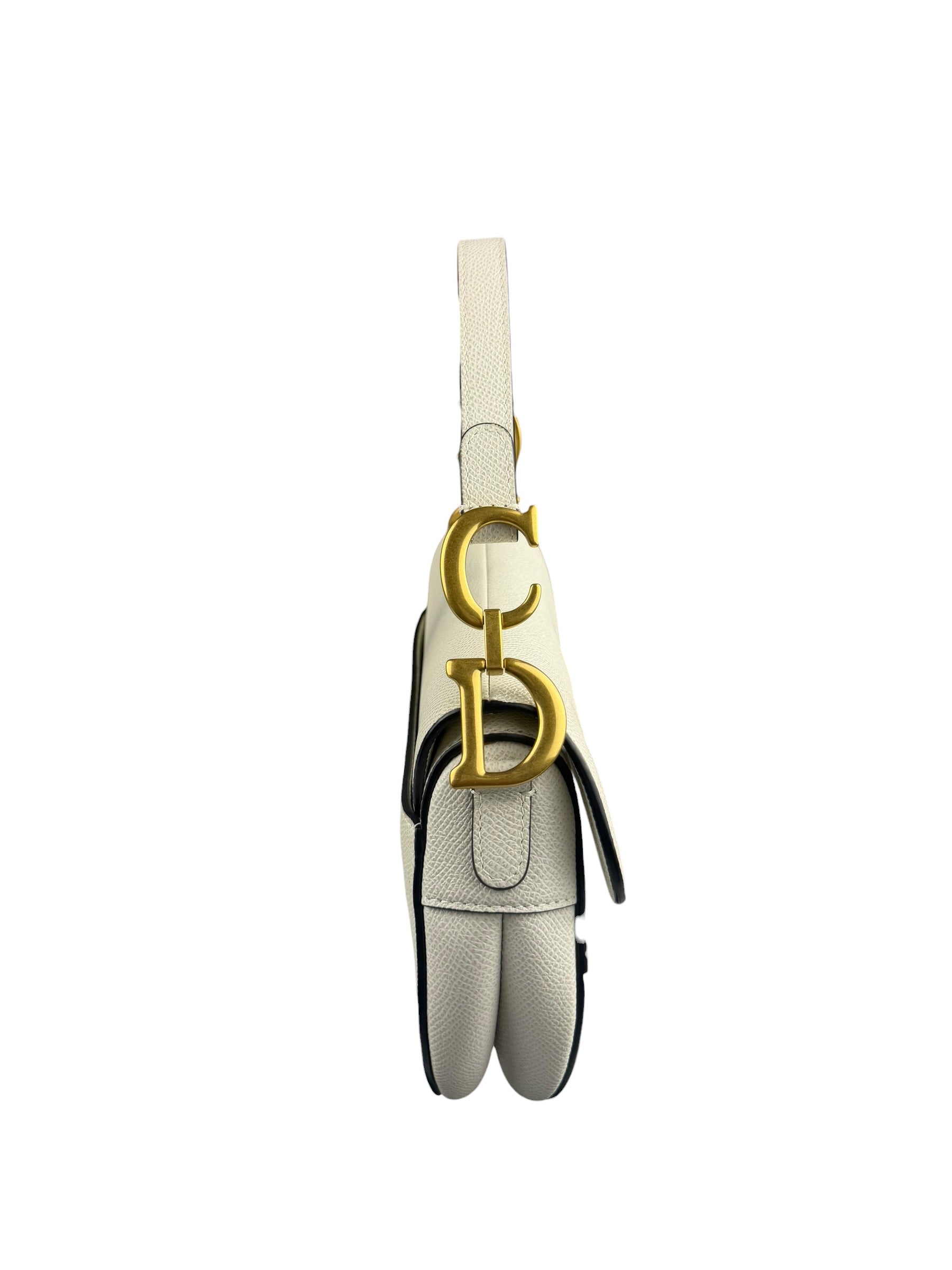 Christian Dior White Leather Saddle Hand Bag