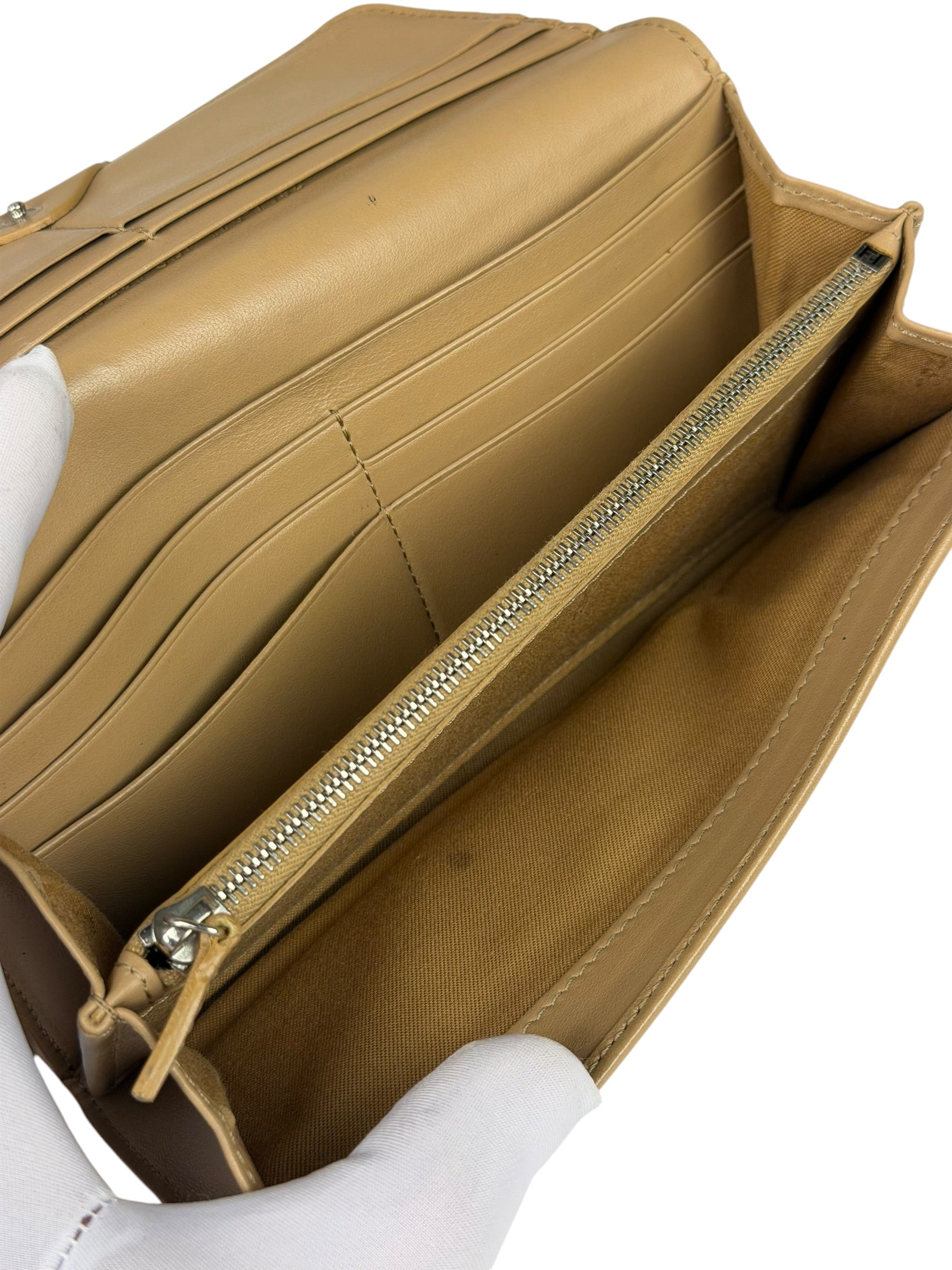 Fendi Beige Monster Face Leather Long Wallet