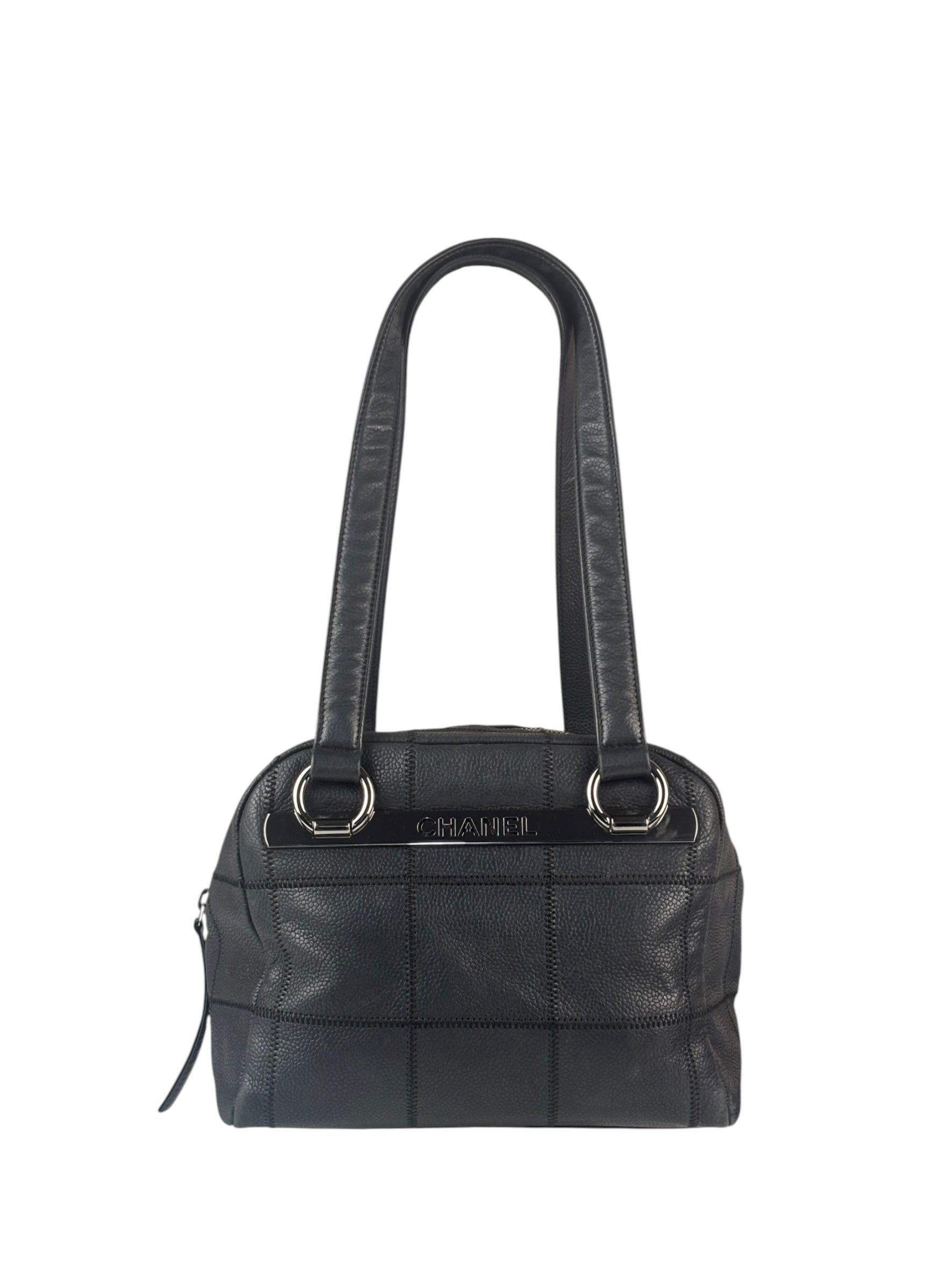 Chanel Navy Chocolate Bar Square Quilt LAX Bowler Bag 2004