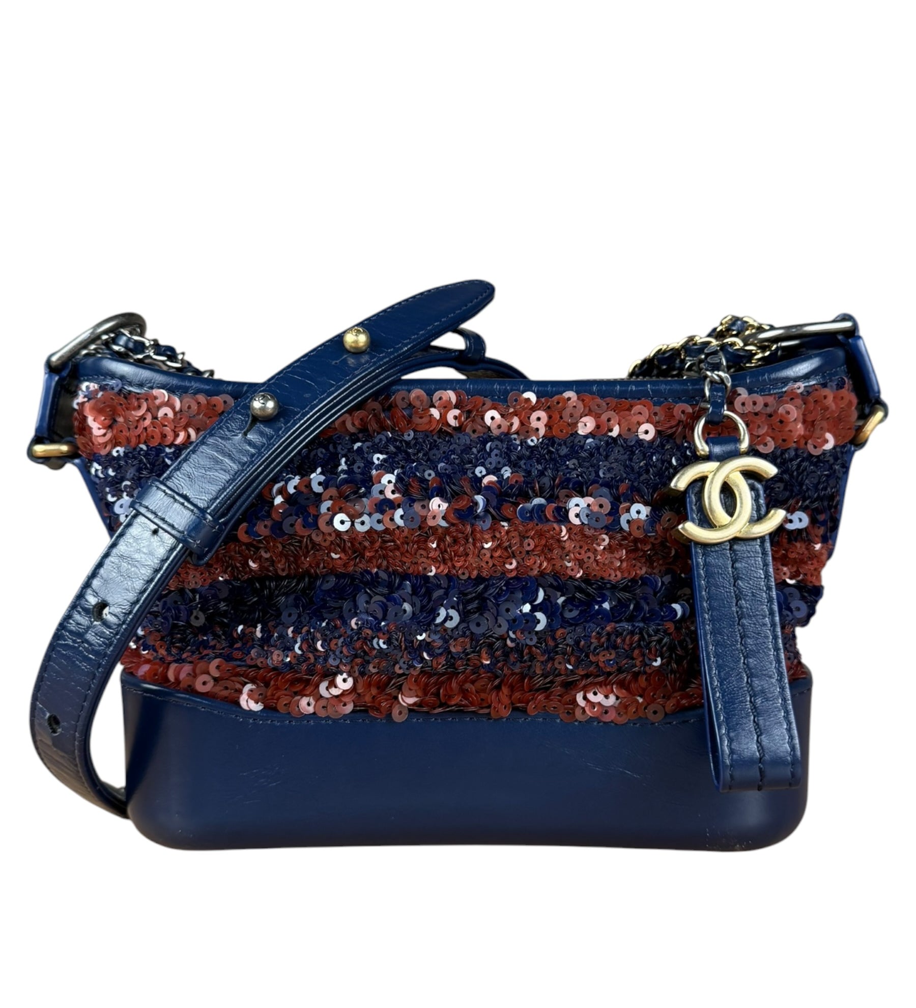 Chanel Gabrielle Small Sequin Hobo Bag Navy 2018