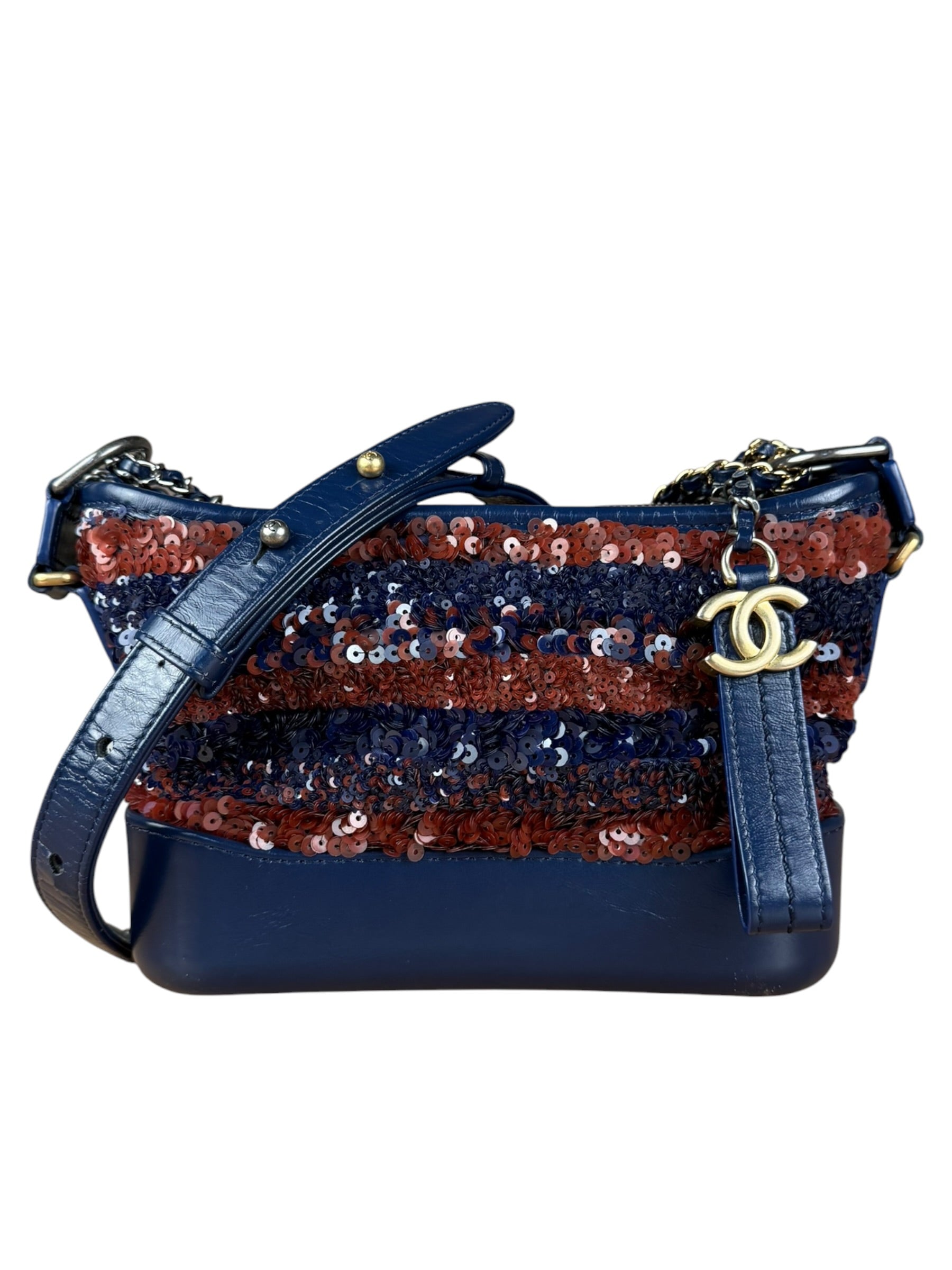 Chanel Gabrielle Small Sequin Hobo Bag Navy 2018