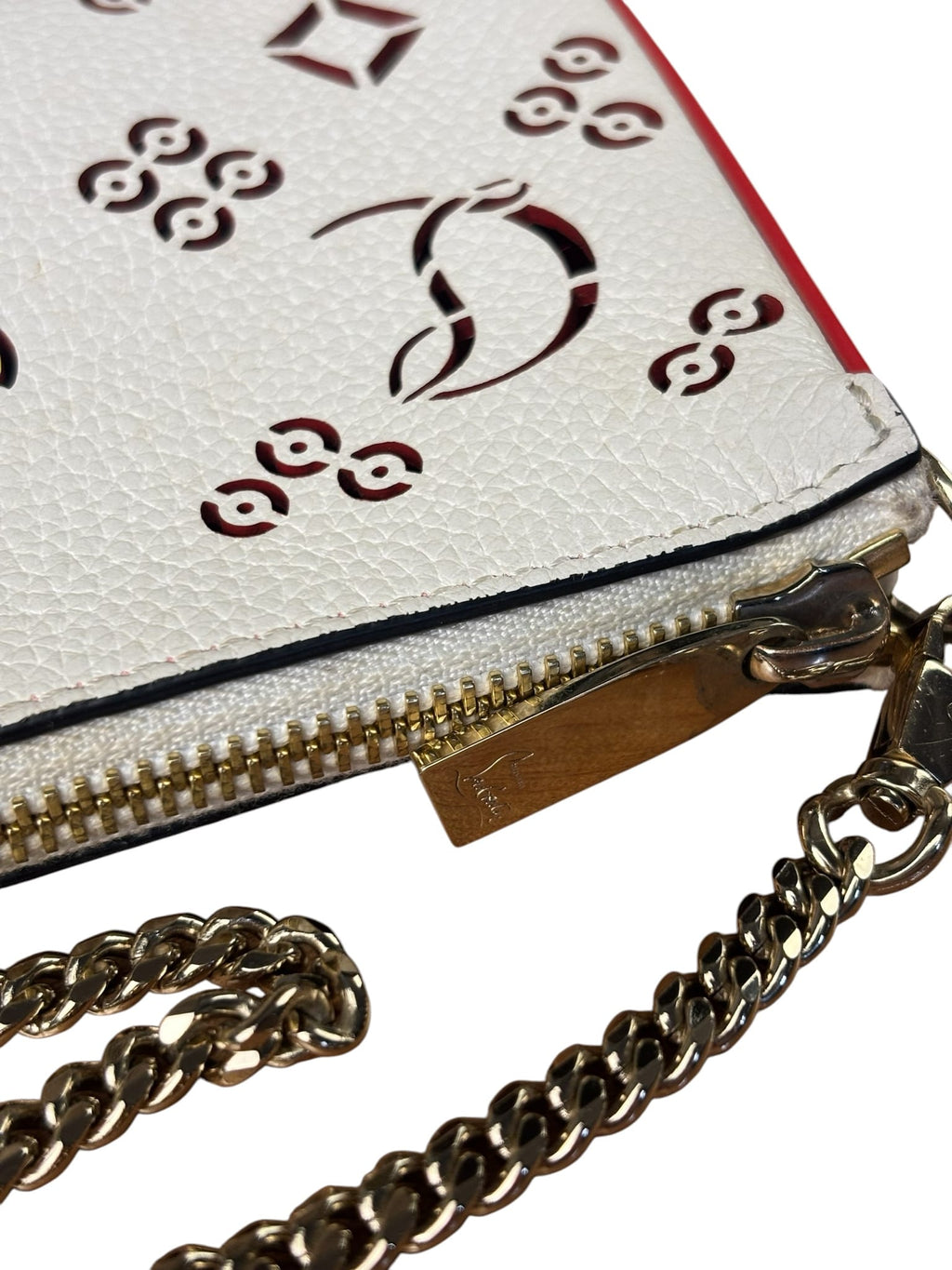 Christian Louboutin White Leather Loubinthesky Perforated Pochette