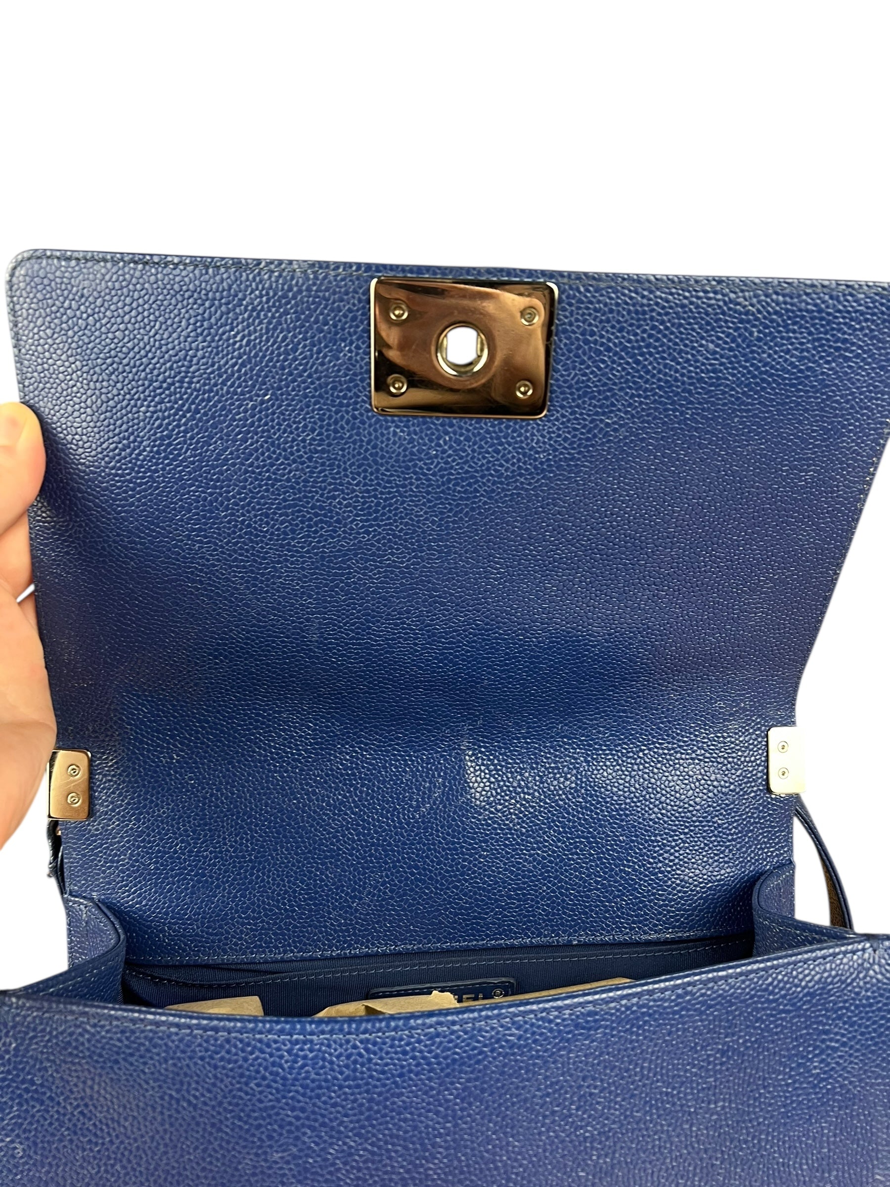 Chanel Blue Chevron Caviar Medium Boy Bag 2019