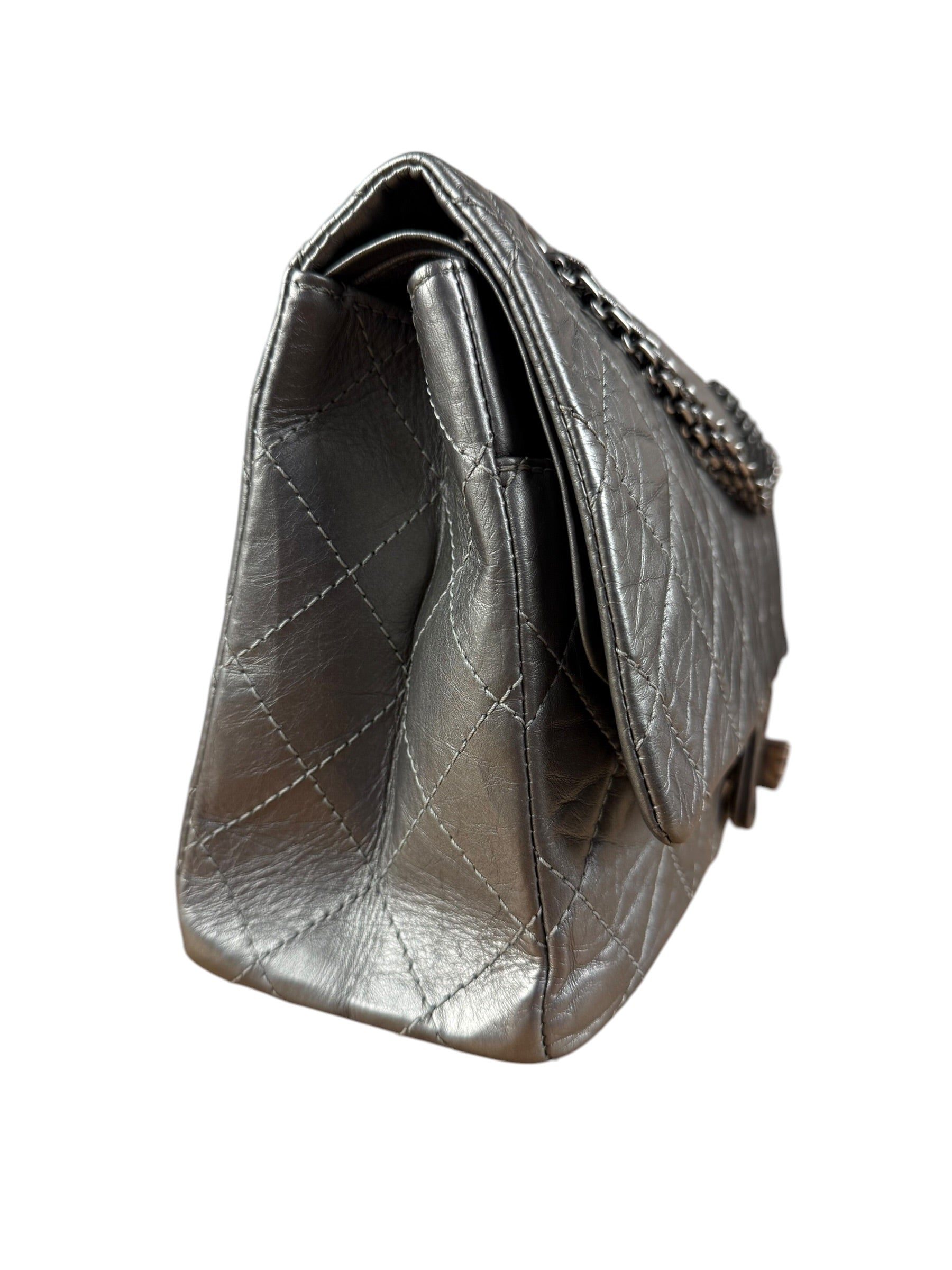 Chanel Metallic Silver Leather Reissue Double Flap Shoulder Bag 2.55 2005