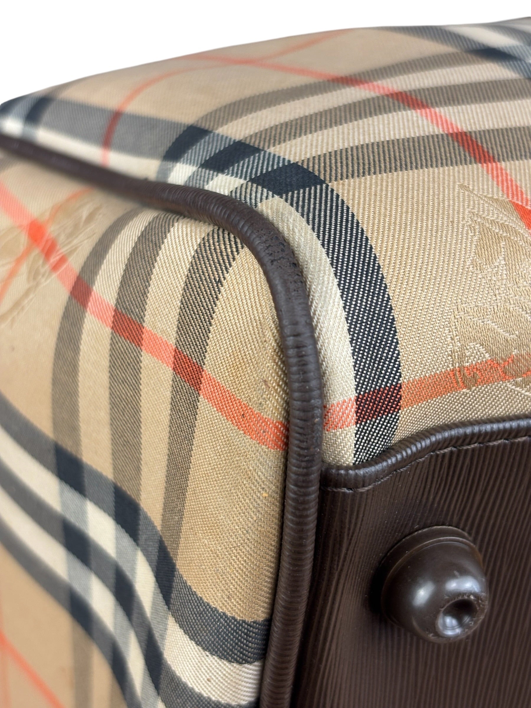 Burberry Leather House Check Boston Duffle Bag