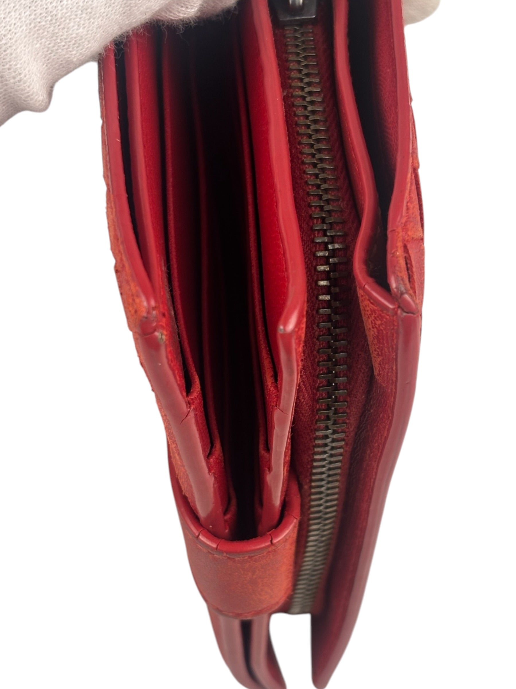 Bottega Veneta Red Leather Nappa Intercciato French Compact Wallet