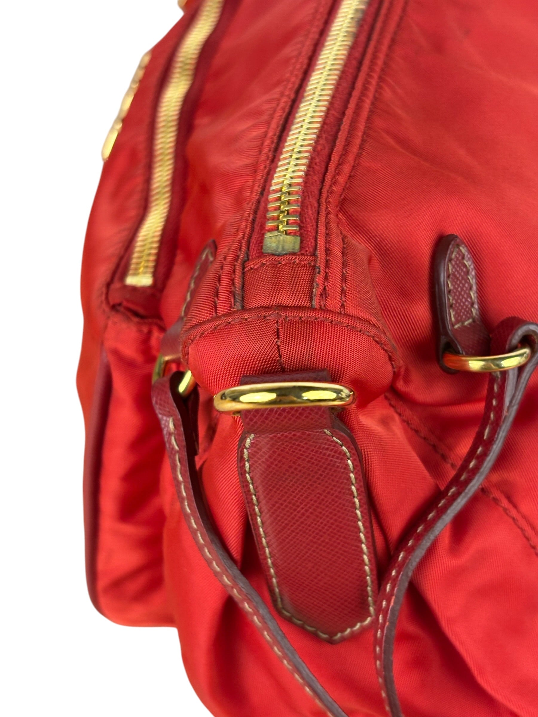 Prada Rosso Red Tessuto Nylon/Saffiano Leather Trim Shoulder Bag