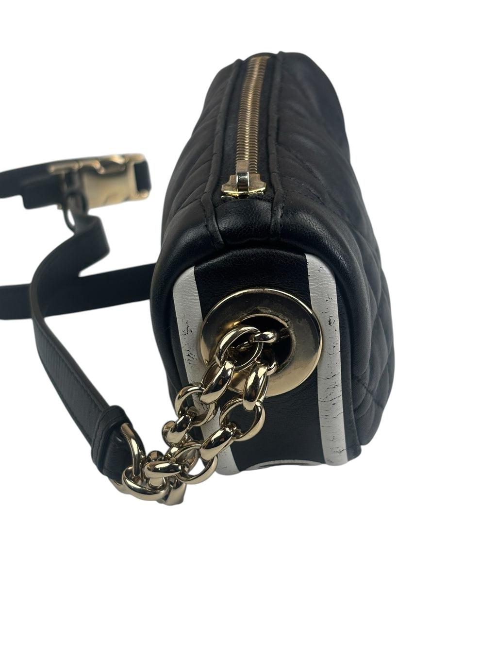 Christian Dior Black/White Quilted Leather Small Vibe Cannage Two-Way Hobo Bag