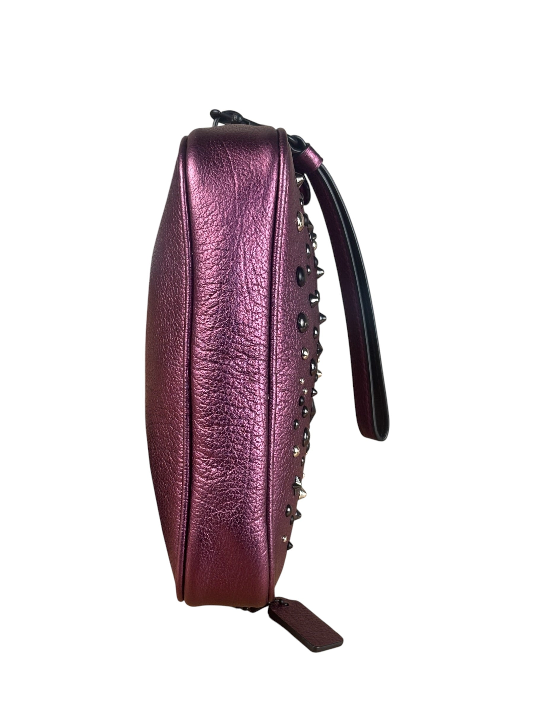 Coach Purple Metallic Studded Leather Zip Pouch