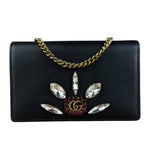 Gucci GG Crystal Embellished Black Leather Wallet on Chain Bag