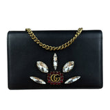 Gucci GG Crystal Embellished Black Leather Wallet on Chain Bag