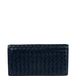 Bottega Veneta Navy Intrecciato Bi-Fold Flap Long Wallet