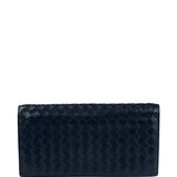 Bottega Veneta Navy Intrecciato Bi-Fold Flap Long Wallet