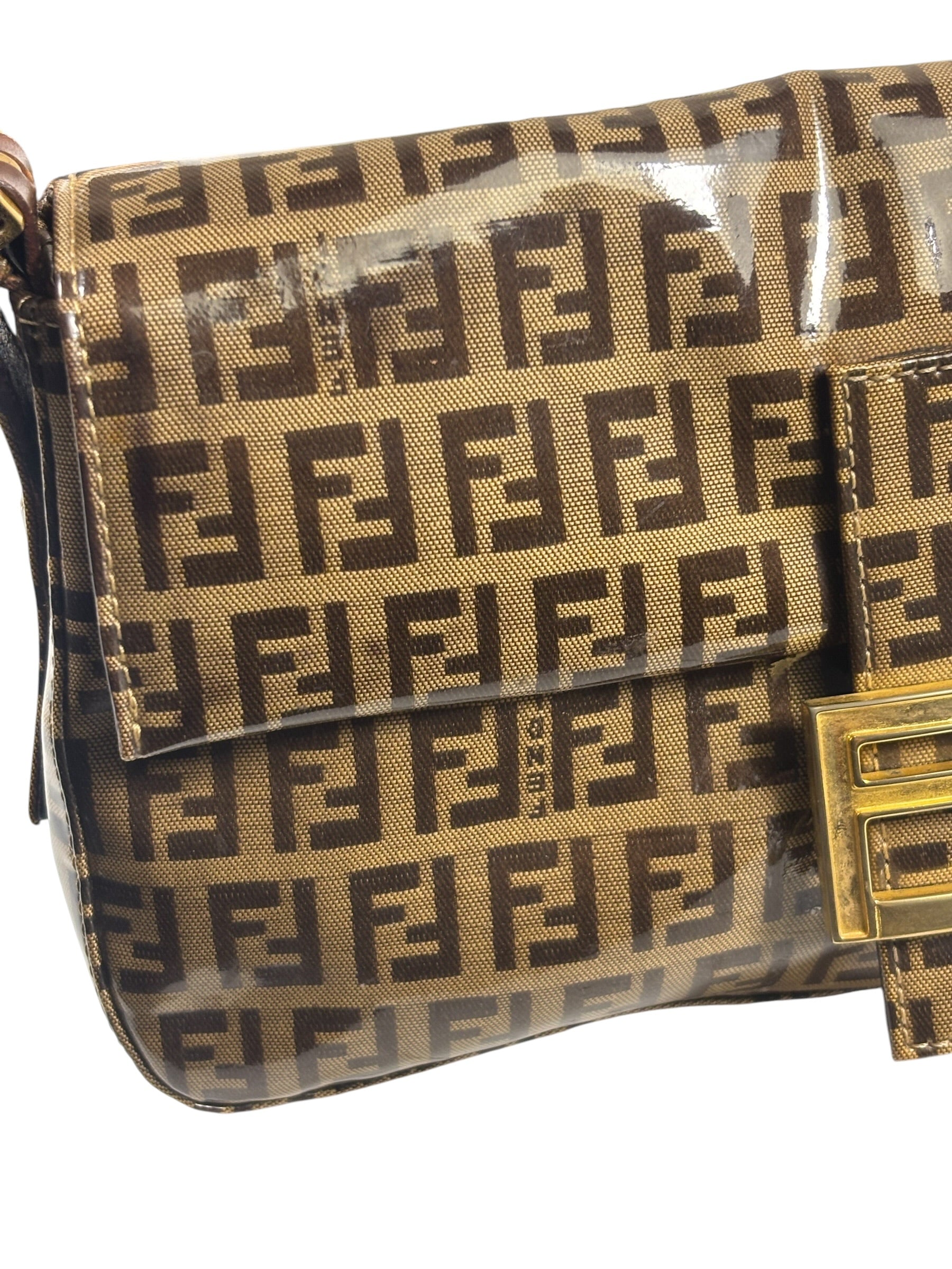 Fendi Brown Vinyl Zucca Baguette