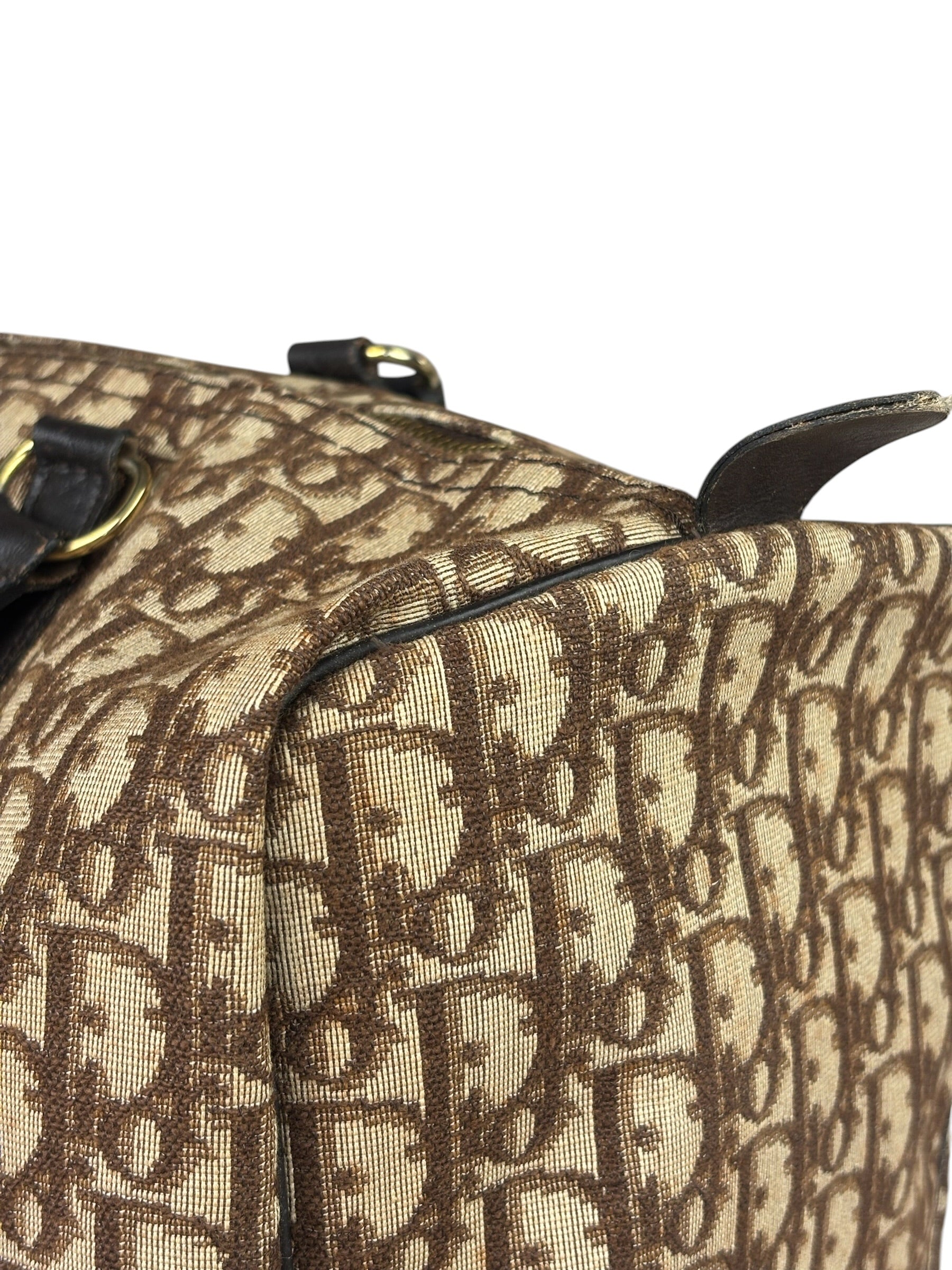 Christian Dior Brown Leather Trim Trotter Boston Bag