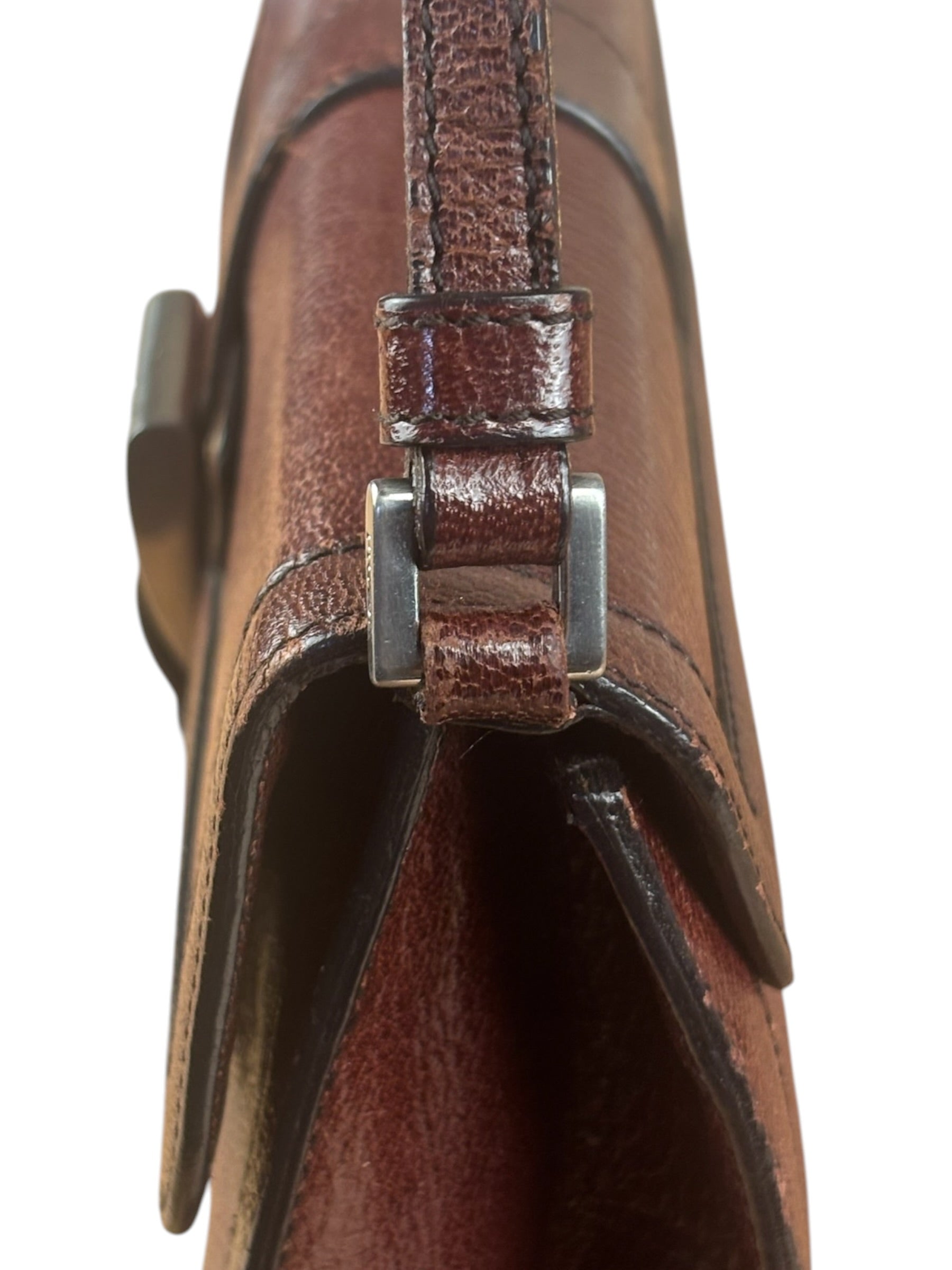 Prada Enameled Metal Triangle Brown Shoulder Bag