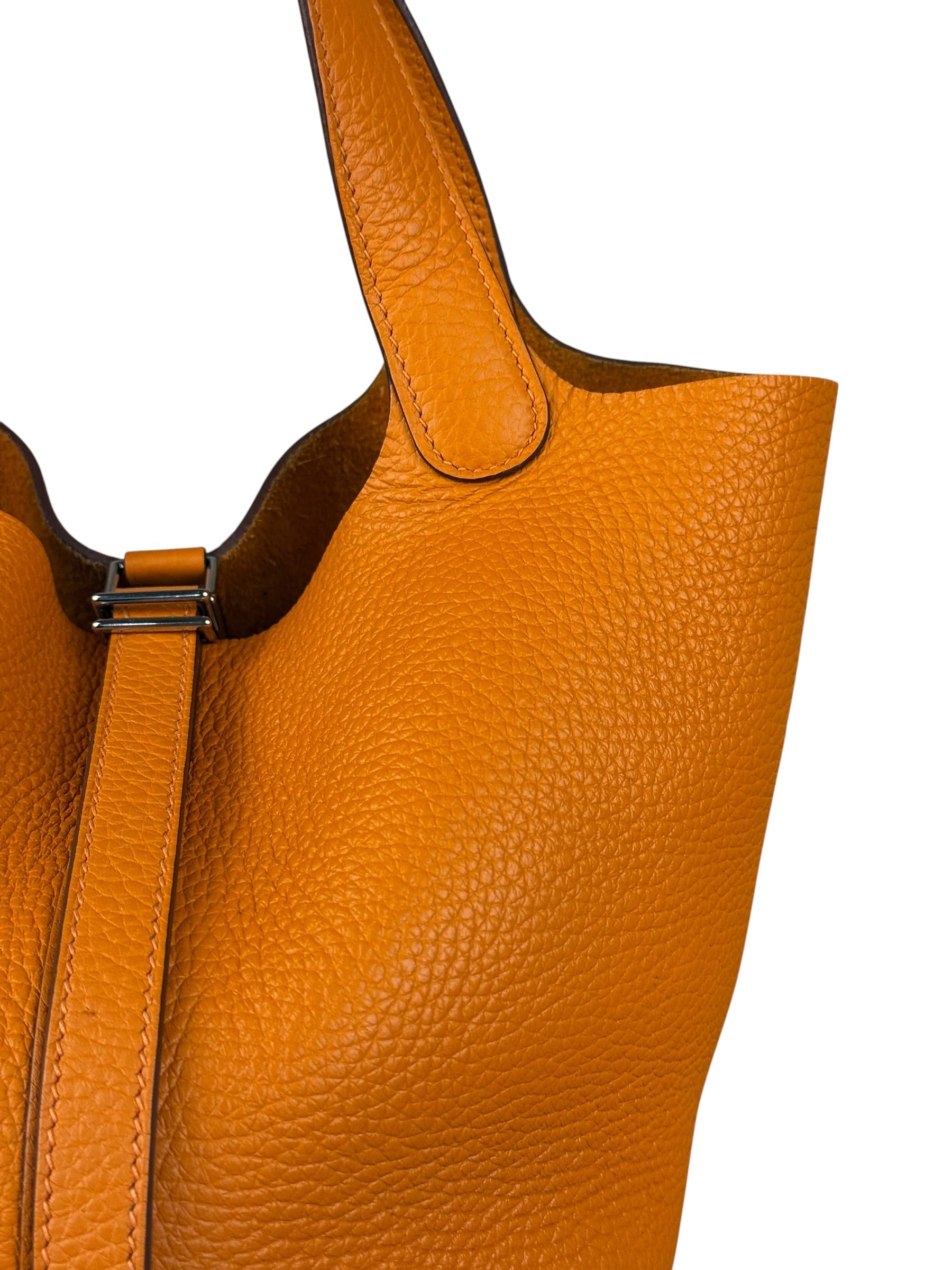 Hermes Orange Clemence Leather Picotin Lock 18 Handbag 2024