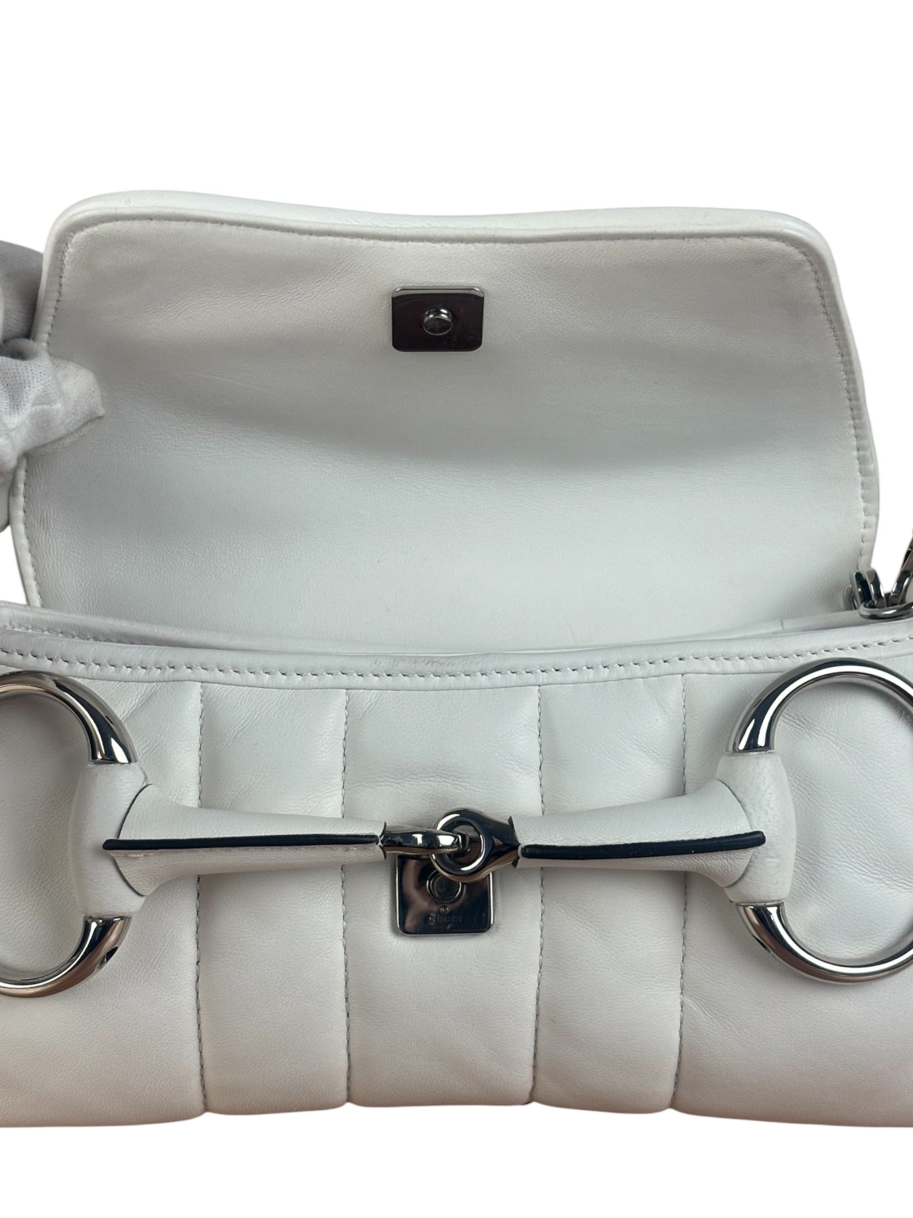 Gucci White Puffer Leather Horsebit Shoulder Bag