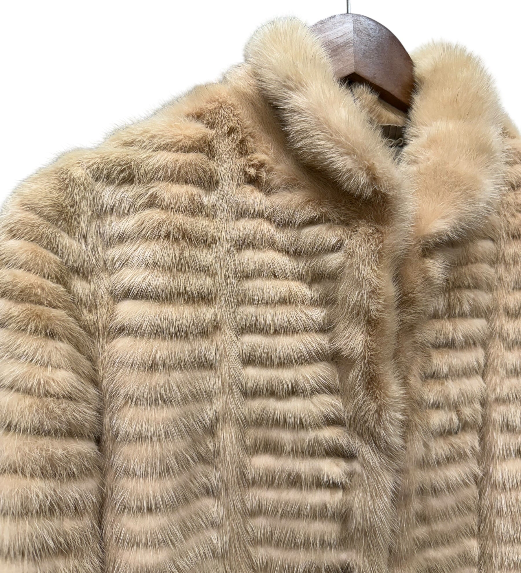 Vintage Beige Horizontal Striped Mink Fur Coat