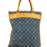 Louis Vuitton Denim Leather Trim Monogram Flat Tote Bag