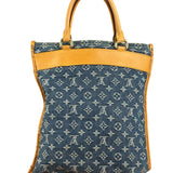 Louis Vuitton Denim Leather Trim Monogram Flat Tote Bag