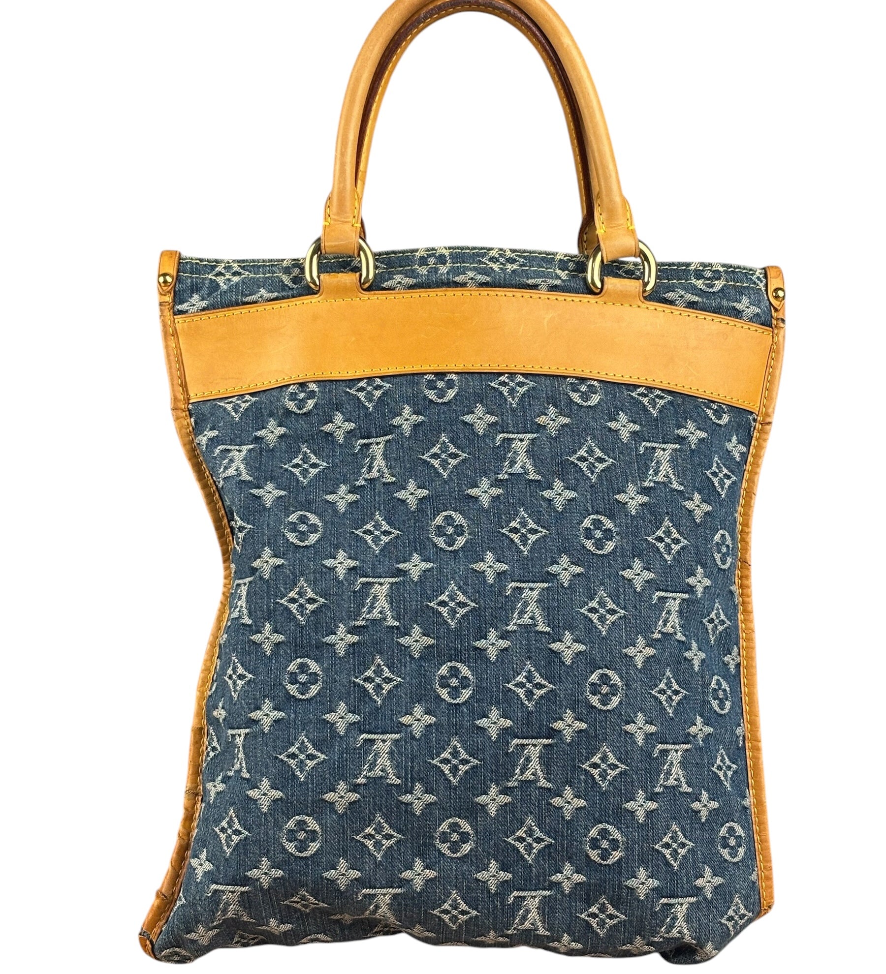Louis Vuitton Denim Leather Trim Monogram Flat Tote Bag