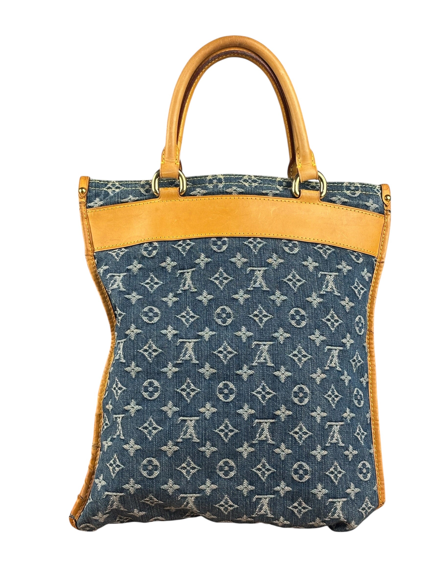Louis Vuitton Denim Leather Trim Monogram Flat Tote Bag