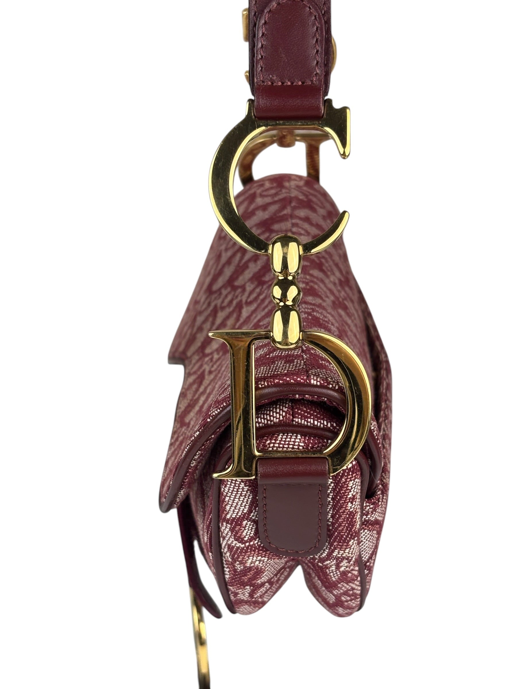Christian Dior Burgundy Leather Oblique Saddle Handbag