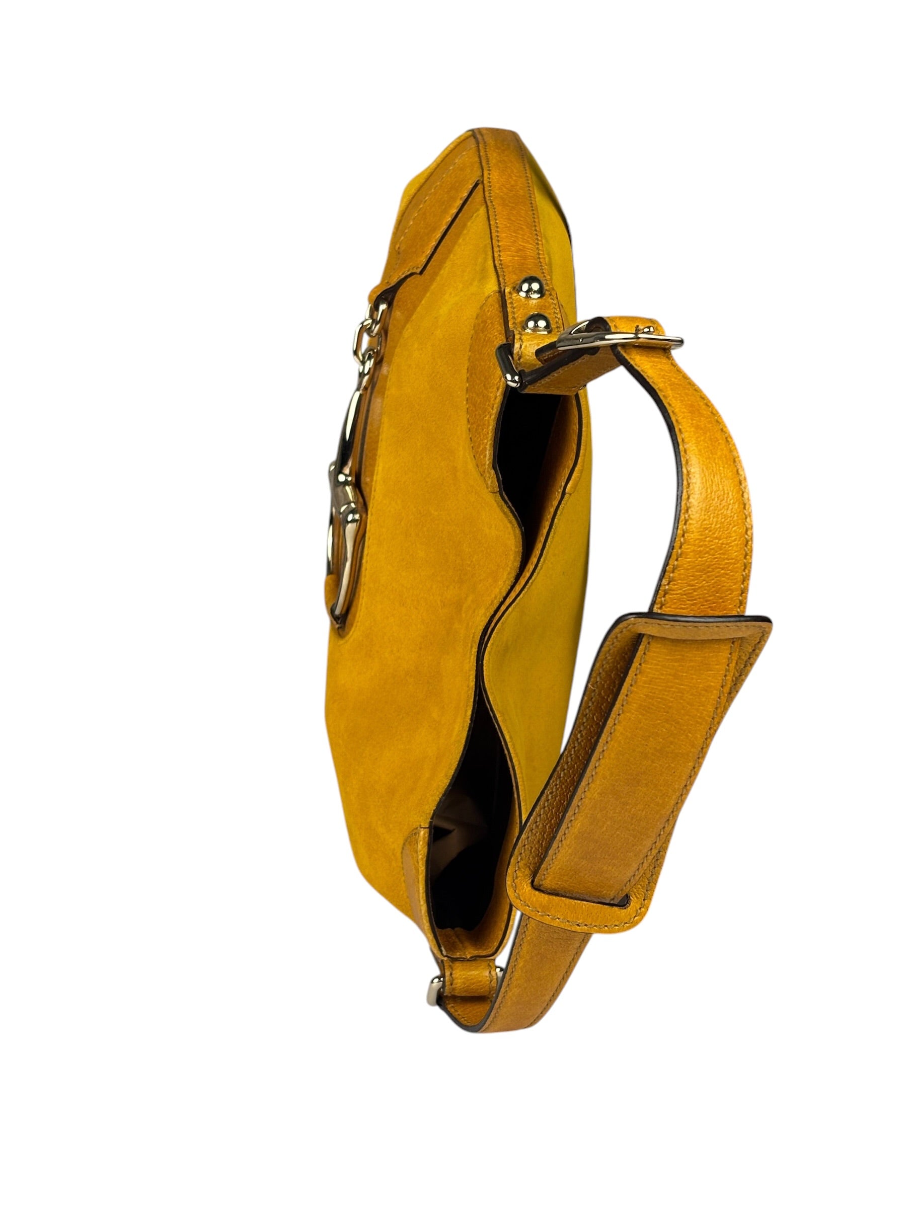 Gucci Mustard Yellow Suede/Leather Trim Hasler Horsebit Hobo Bag