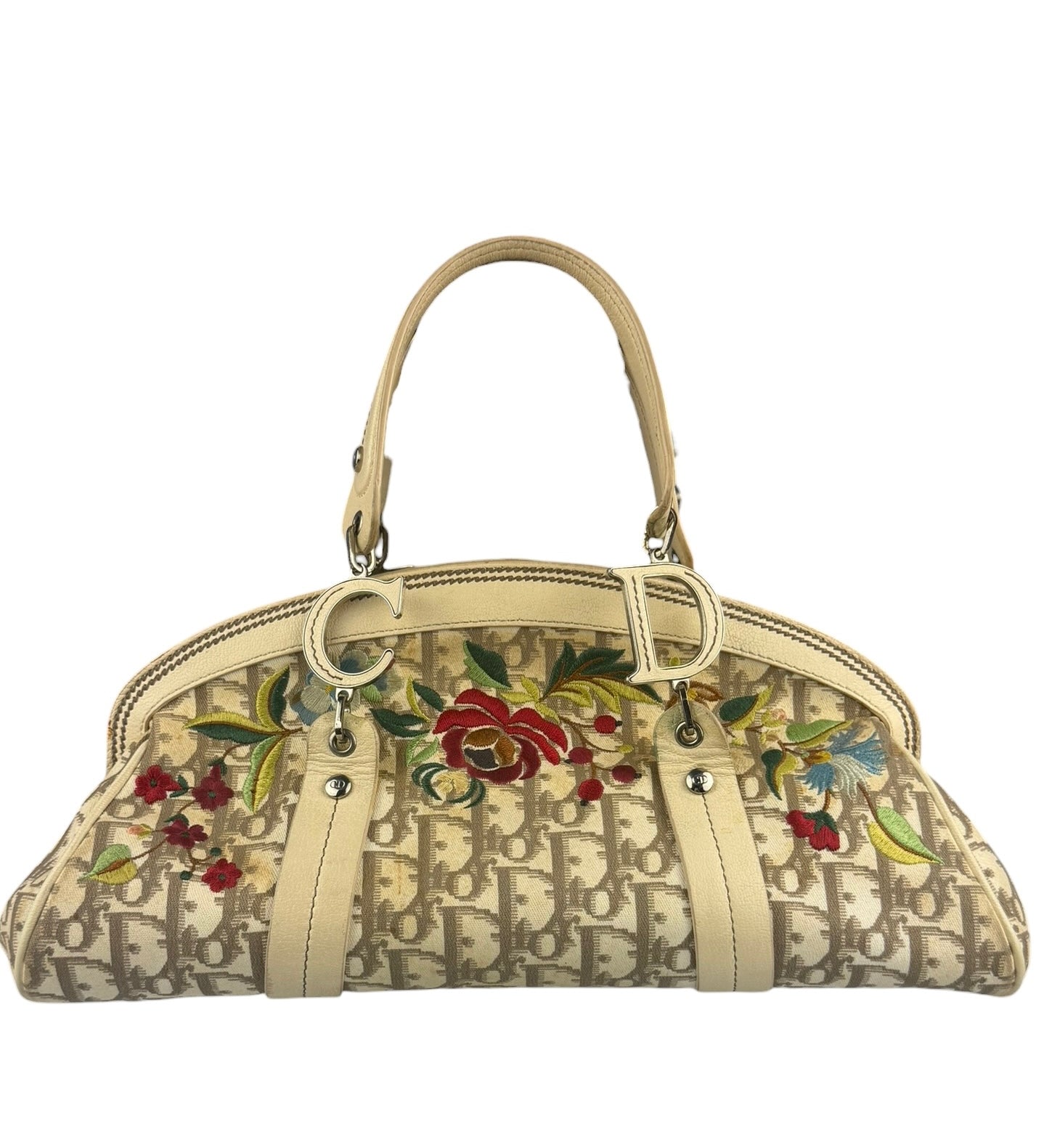 Christian Dior Vintage Monogram Flower Frame Satchel Hand Bag