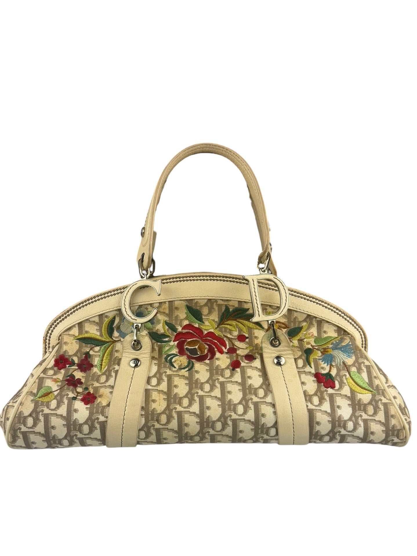 Christian Dior Vintage Monogram Flower Frame Satchel Hand Bag