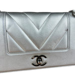Chanel 2017 Mademoiselle Silver Chevron Single Flap