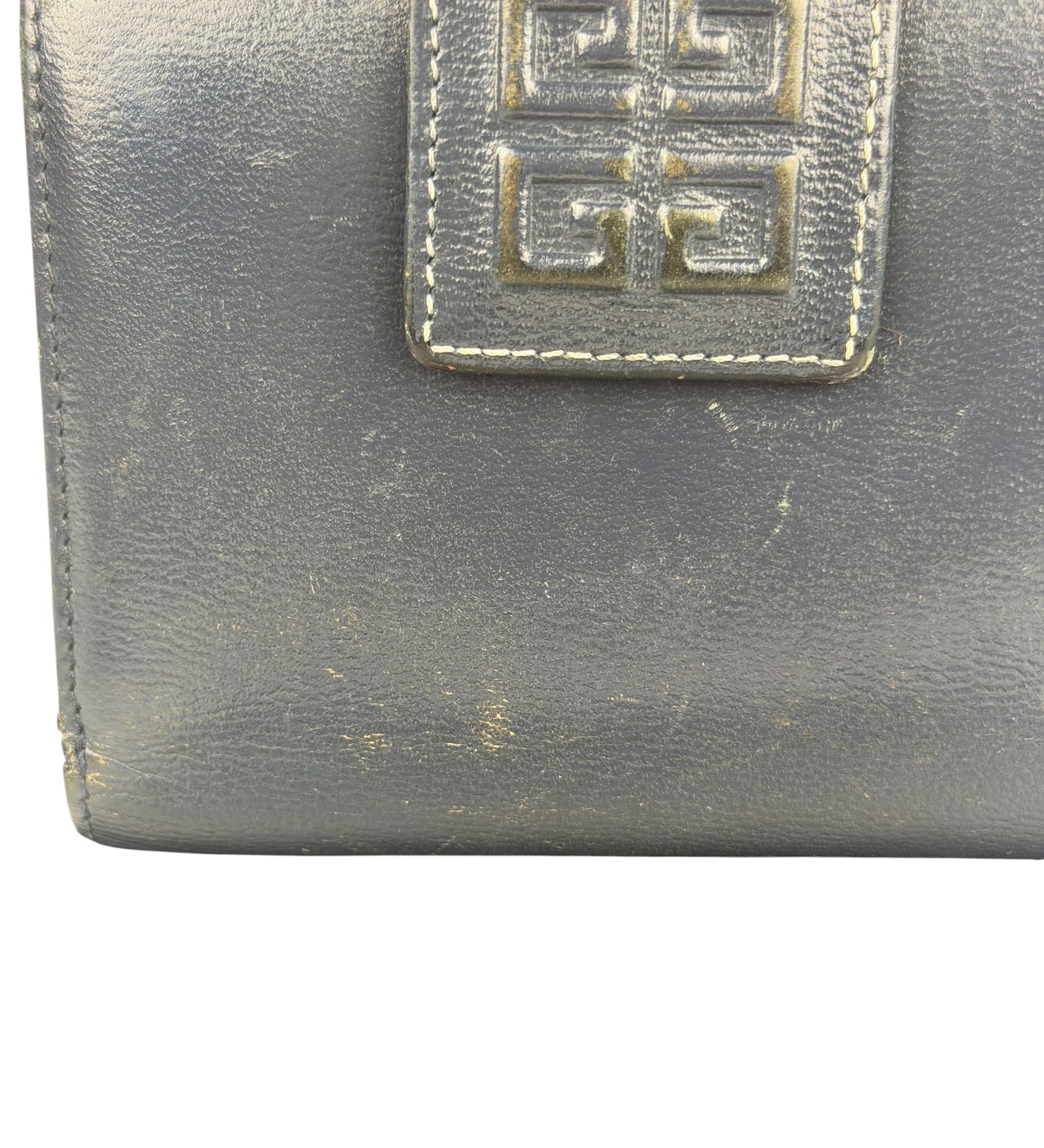 Givenchy Vintage Navy Blue Leather Compact Emblem Wallet 4G