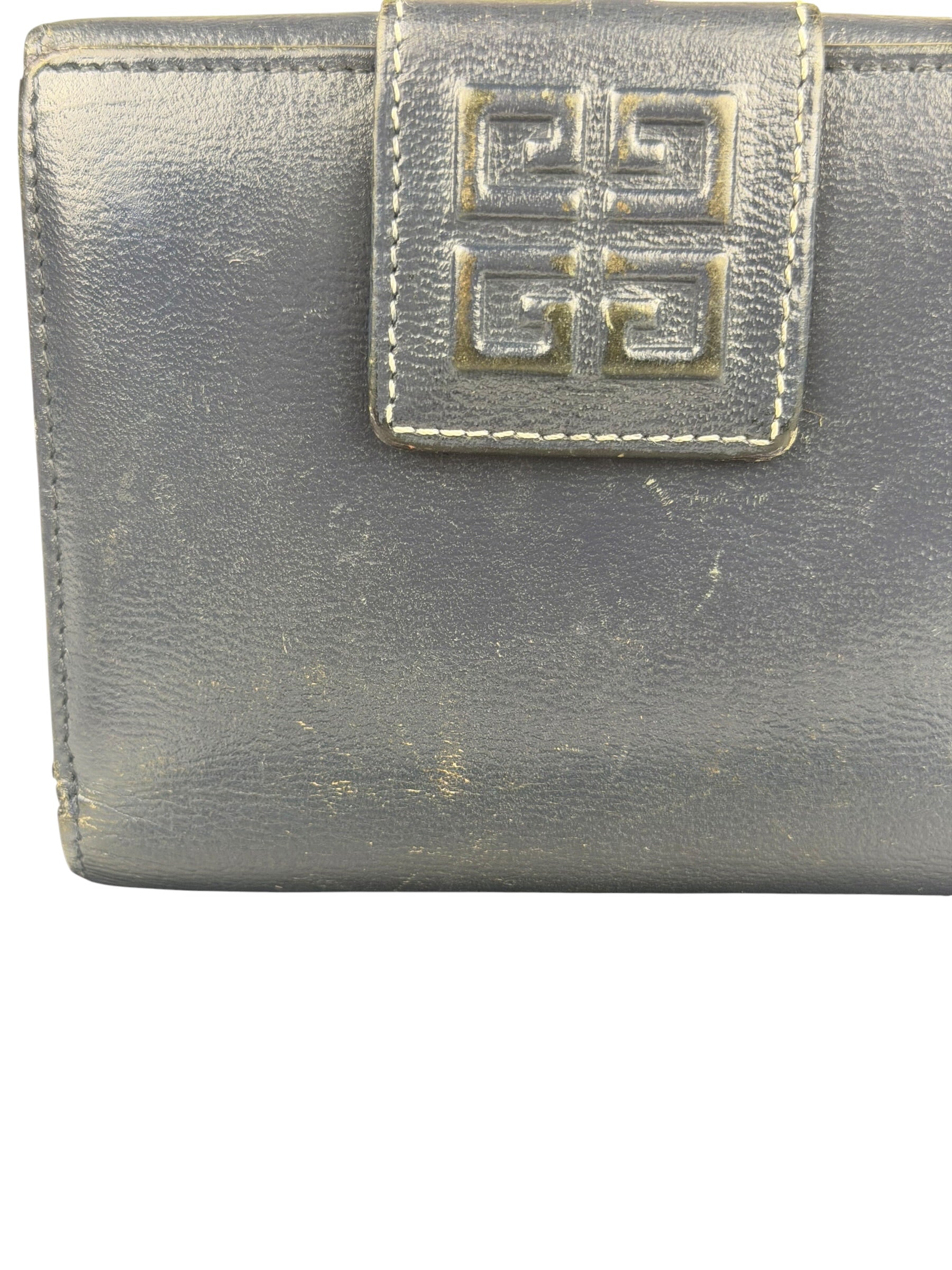 Givenchy Vintage Navy Blue Leather Compact Emblem Wallet 4G