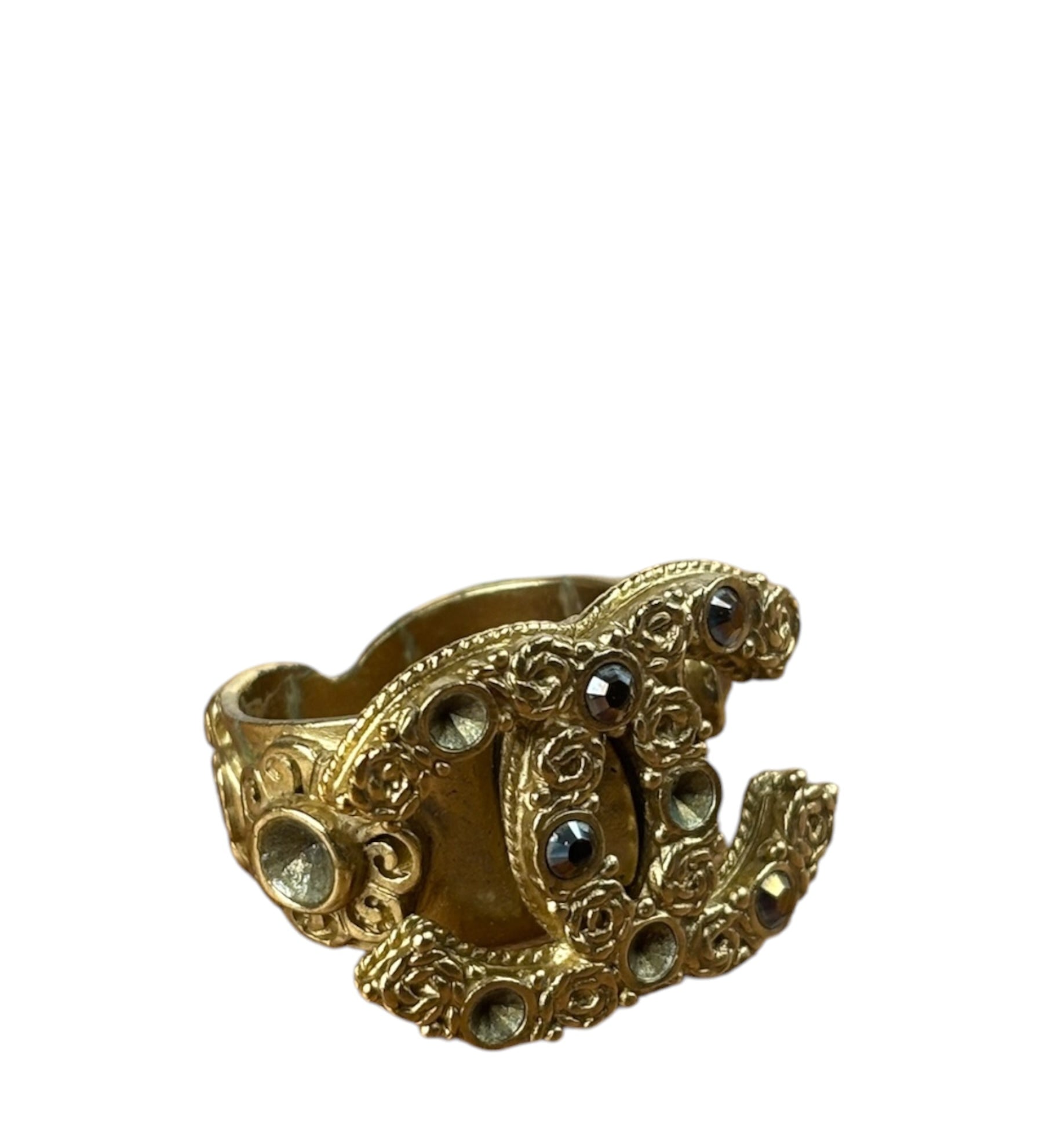 Chanel Gold-Plated Flower-Motif Cocktail Ring