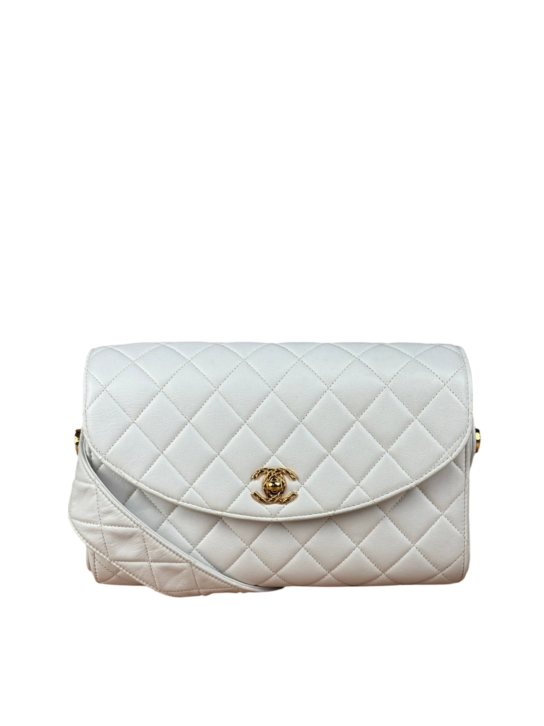 Chanel Vintage White Quilted Leather Flap Bag 1991