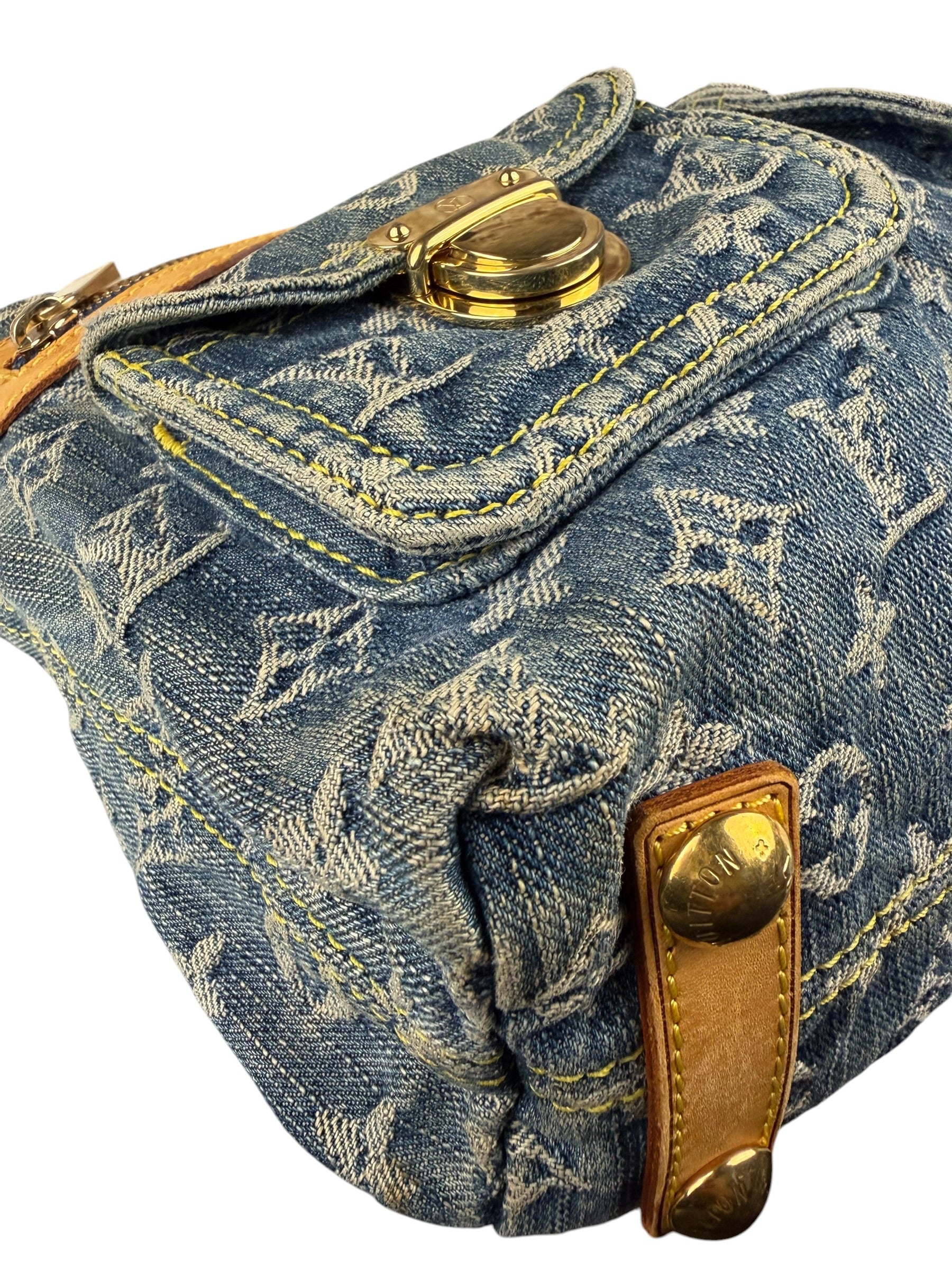 Louis Vuitton Vintage Denim Leather Trim Monogram Baggy Hobo Bag PM
