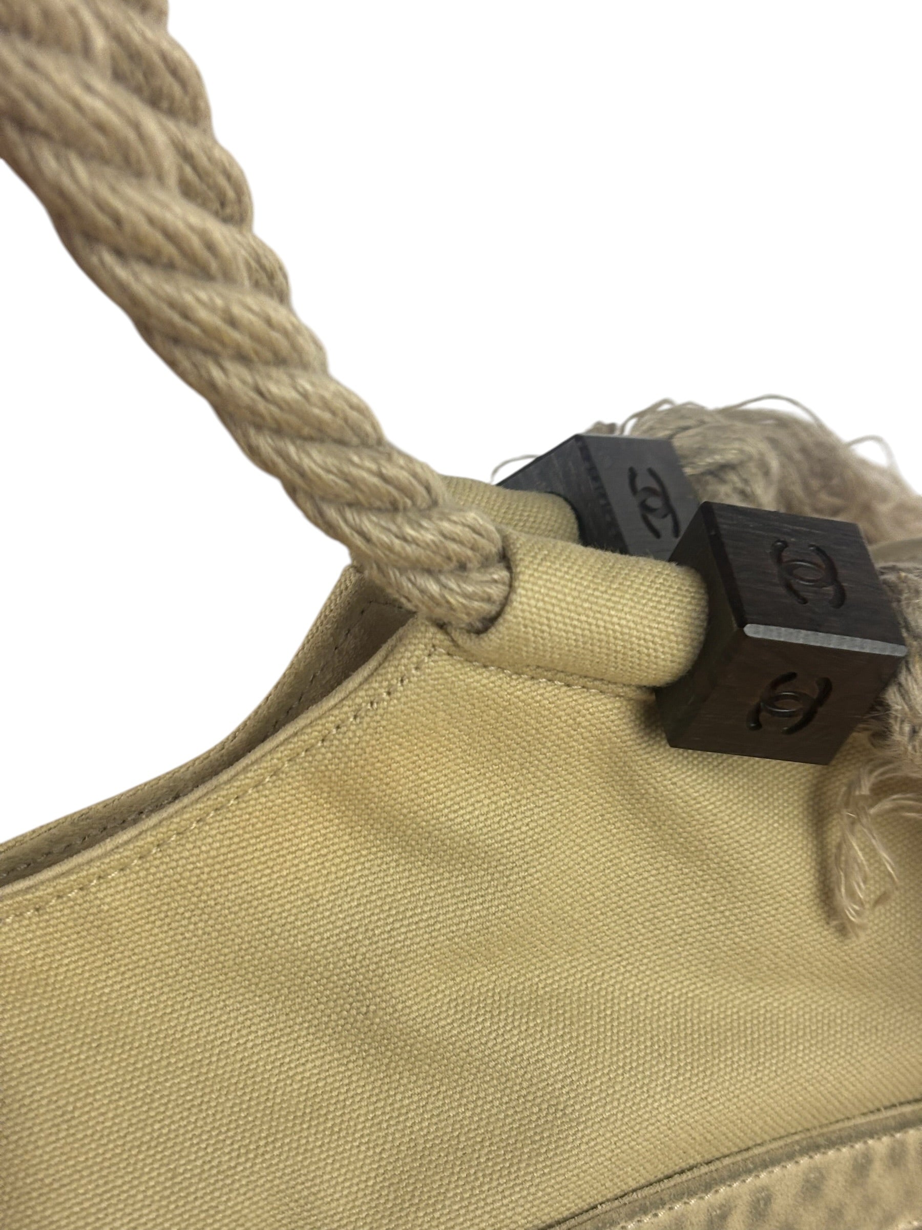 Chanel Vintage Beige Denim/Leather Trim Camellia Rope Tote