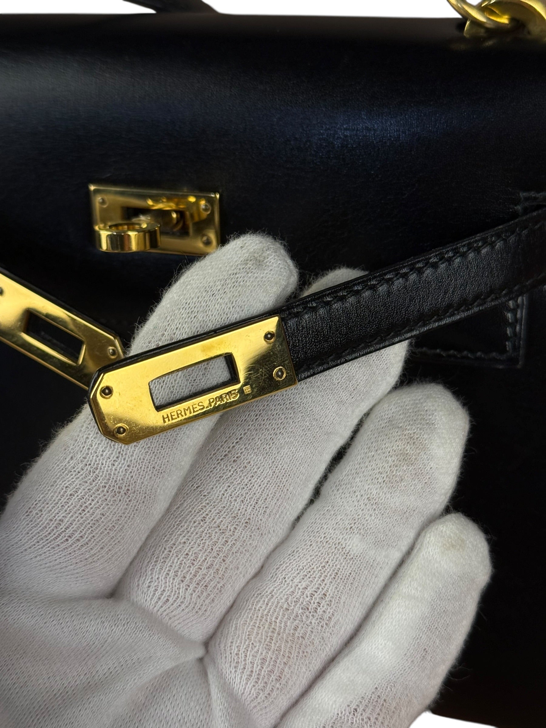 Hermes Black Mini Kelly 20 Box Calf 1991