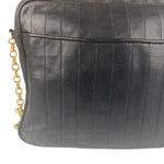 Chanel Vintage Black Leather Mademoiselle Vertical Quilted Shoulder Bag 1990's