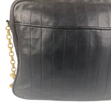 Chanel Vintage Black Leather Mademoiselle Vertical Quilted Shoulder Bag 1990's