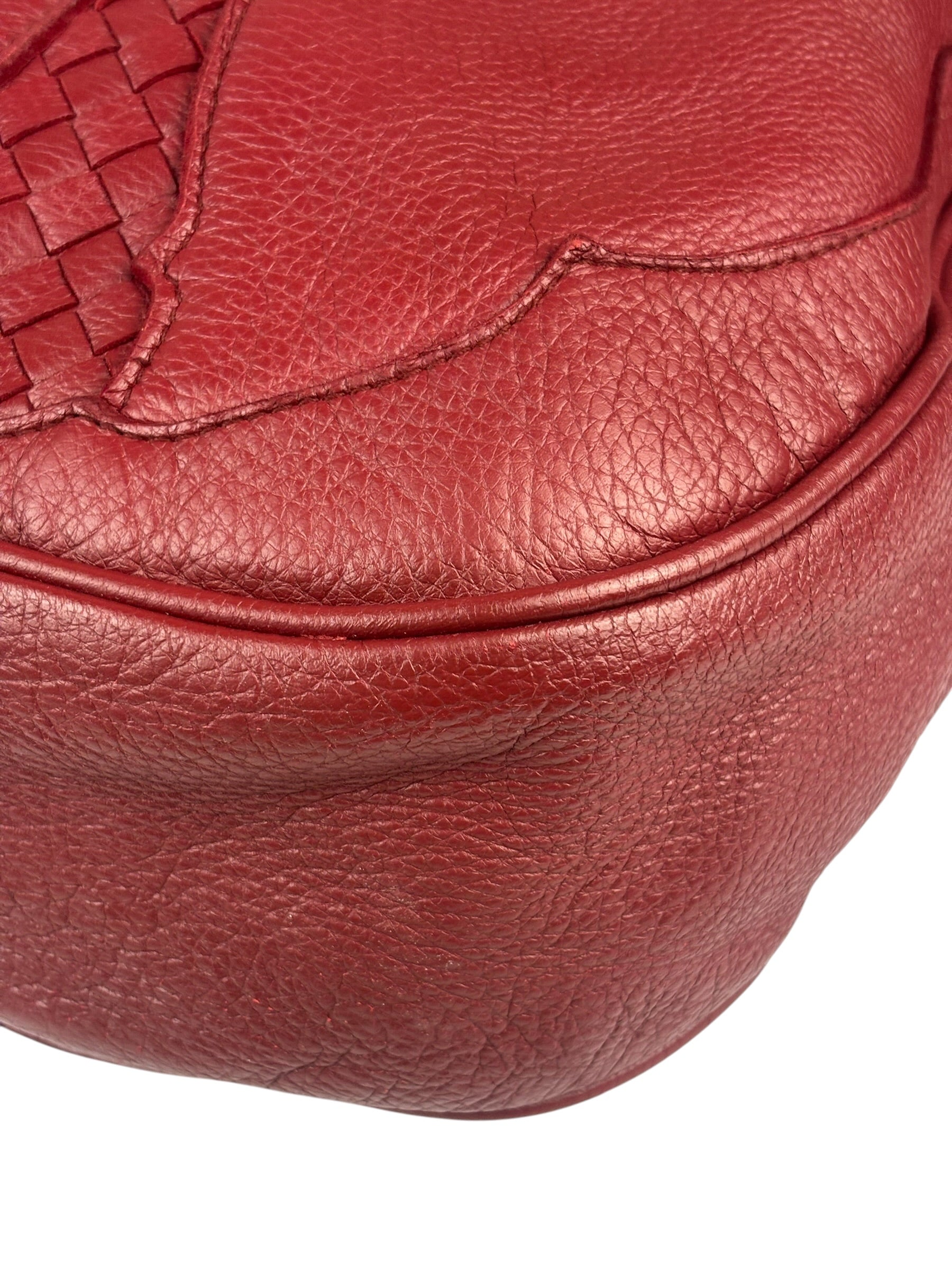 Bottega Veneta Red Leather Intrecciato Trim Hobo Bag