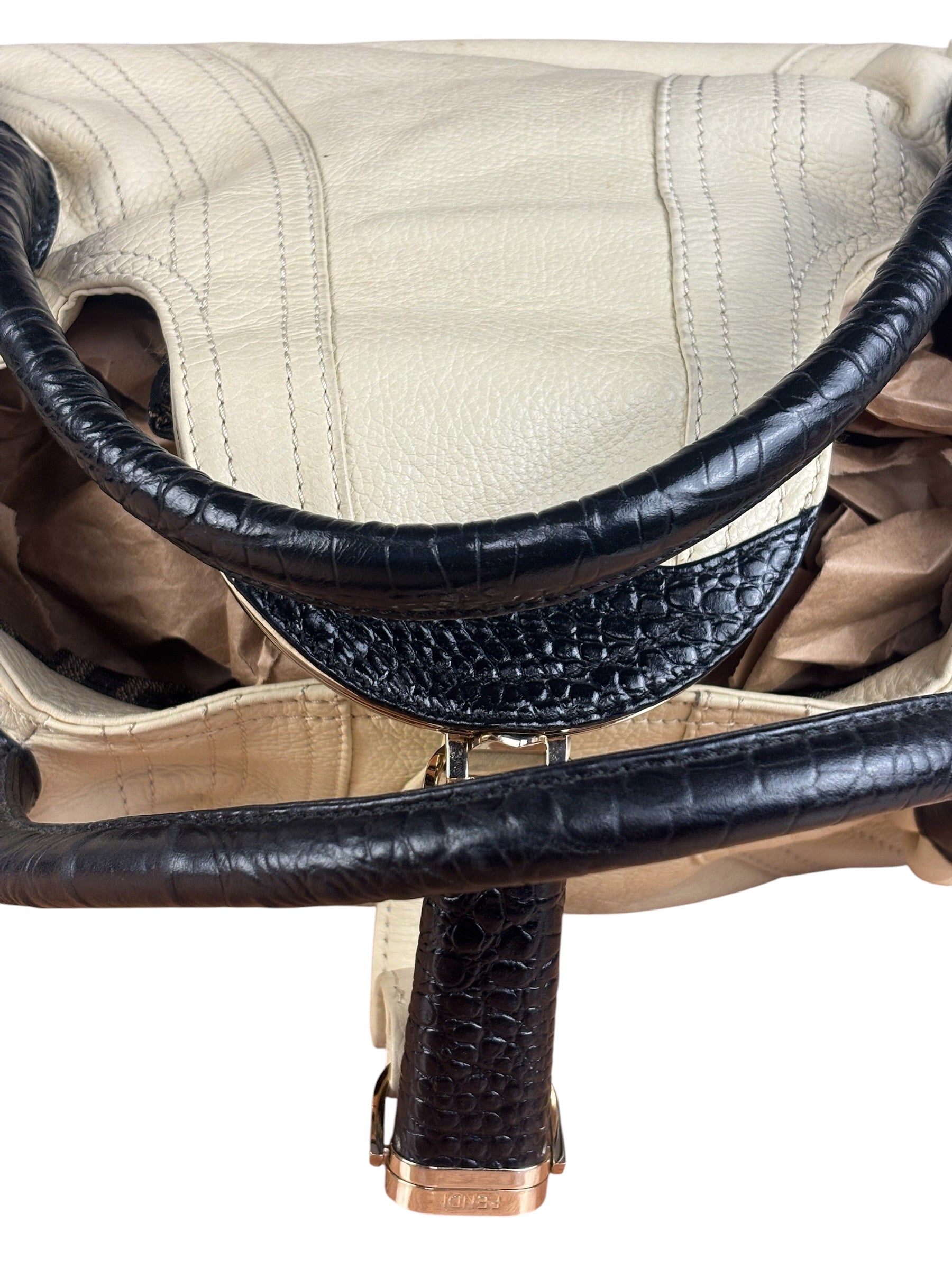 Fendi Off-White Grained Leather Spy Shoulder Bag