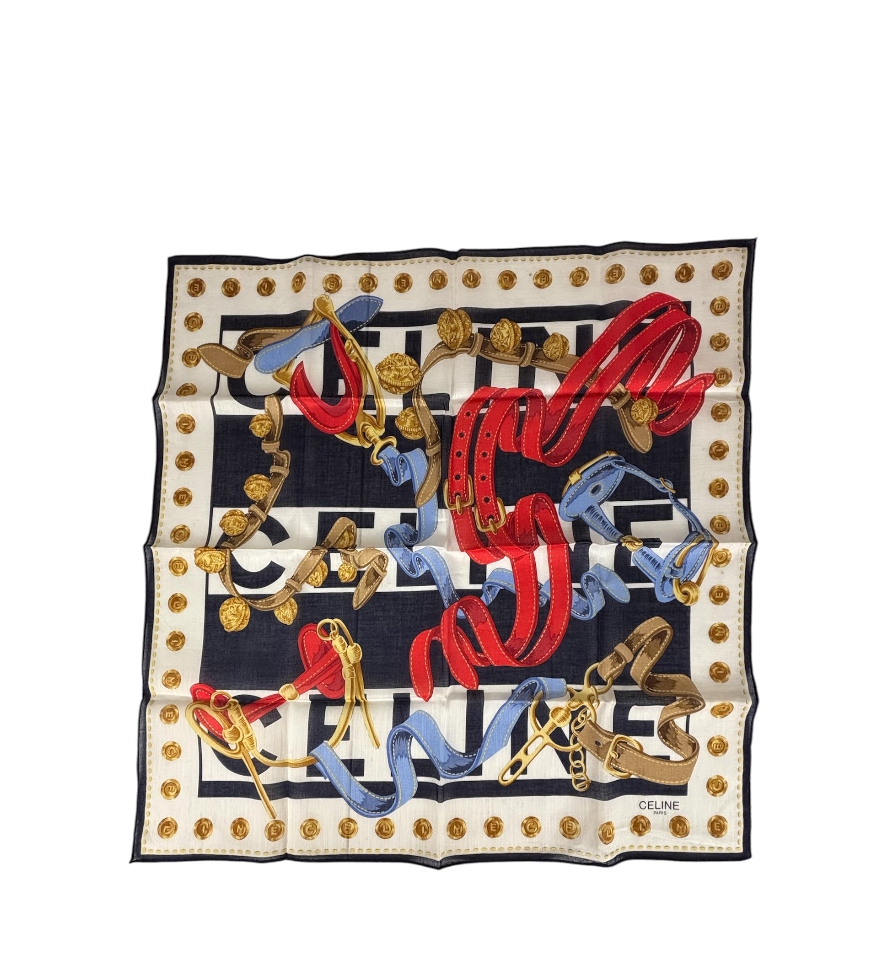 Celine Paris Vintage Equestrain Belt & Chain Motif Scarf