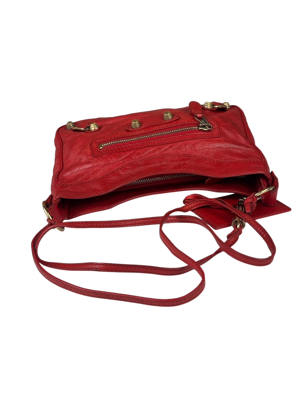 Balenciaga Red Lambskin Motor Cycle Crossbody Bag