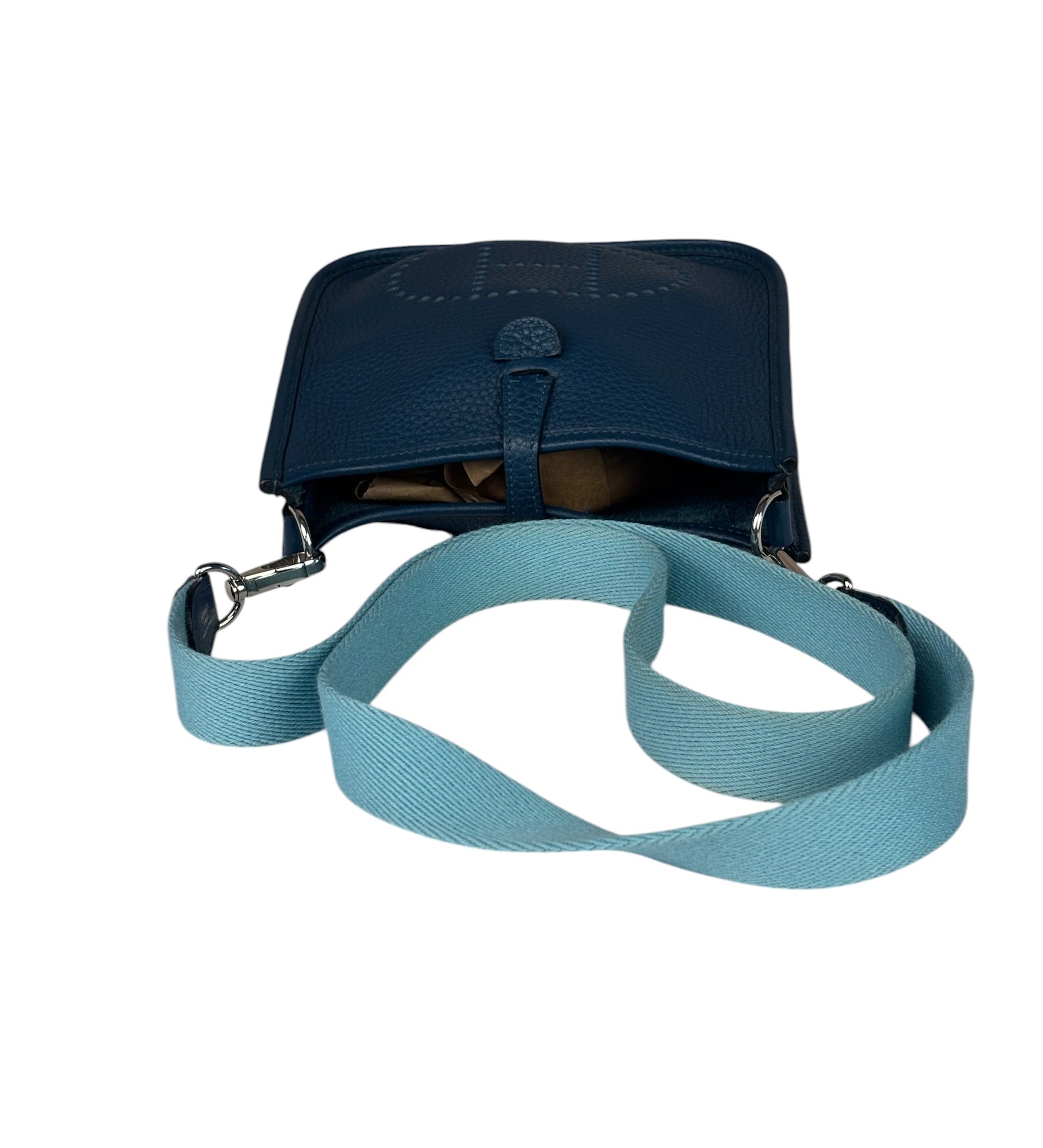 Hermes Blue Pale Clemence Leather Evelyn TPM III Crossbody
