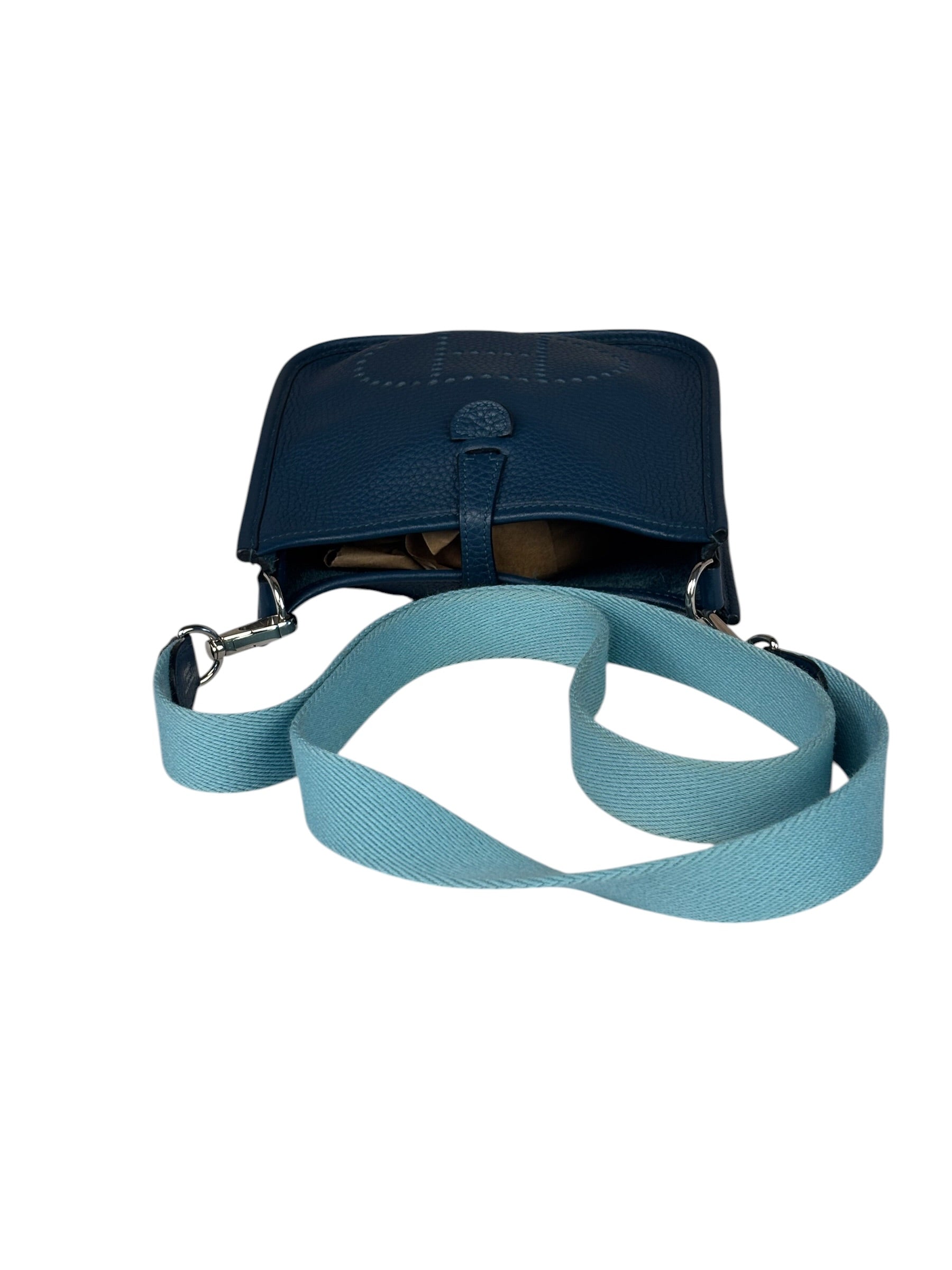 Hermes Blue Pale Clemence Leather Evelyn TPM III Crossbody