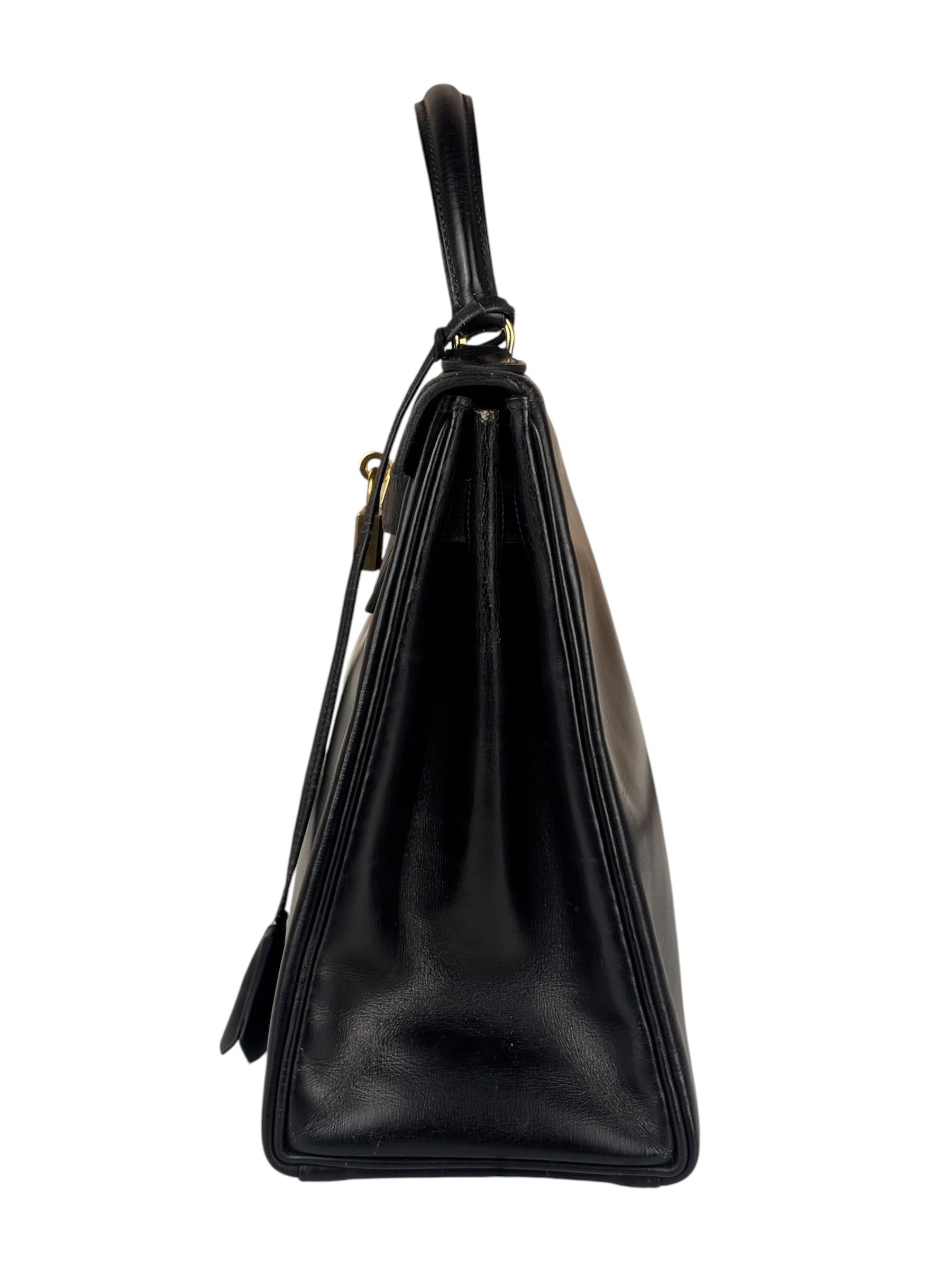 Hermes Black Box Leather Kelly 32 Handbag 1979