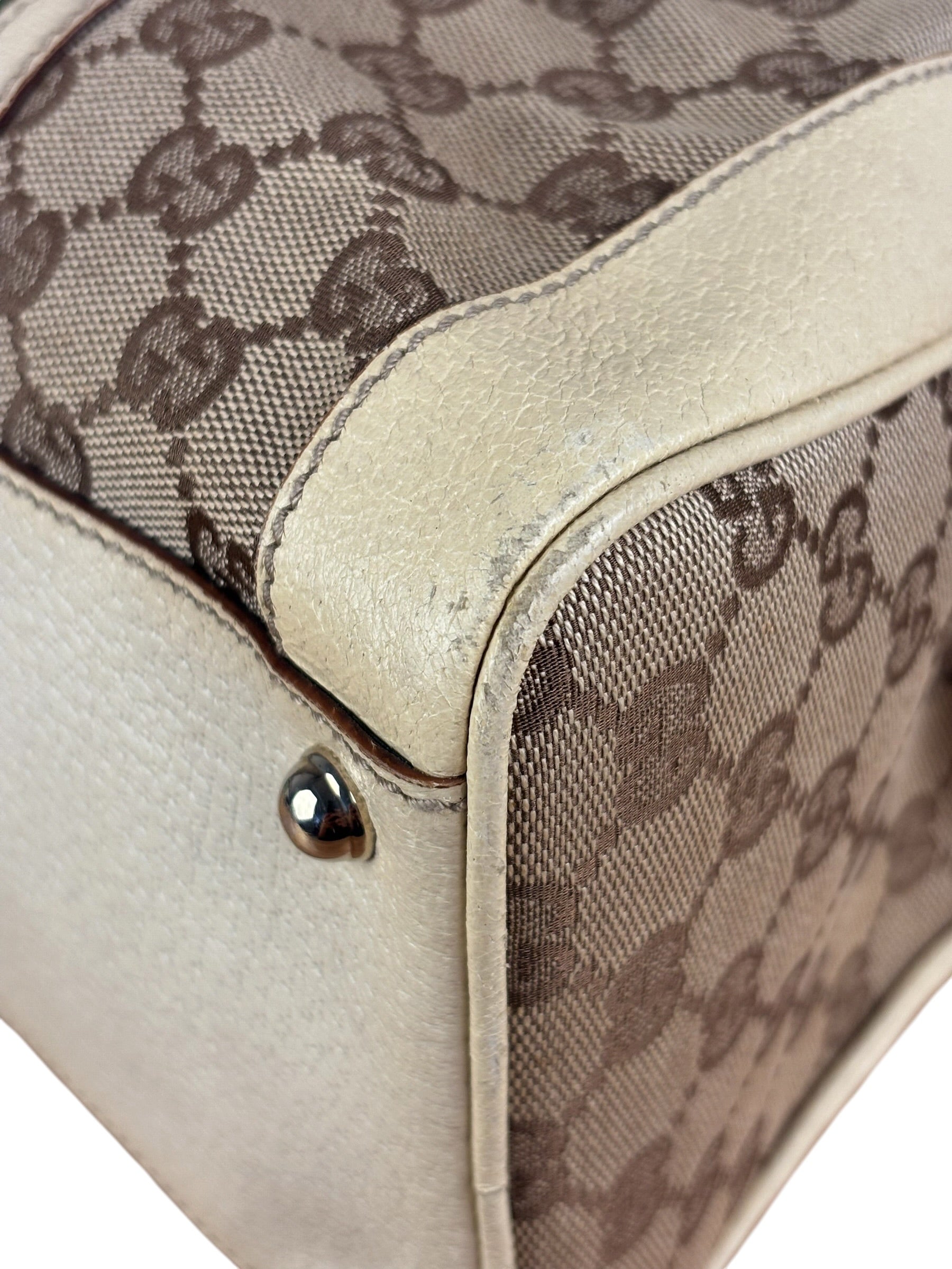 Gucci Leather Trim Monogram Canvas Web Stripe Tote Bag