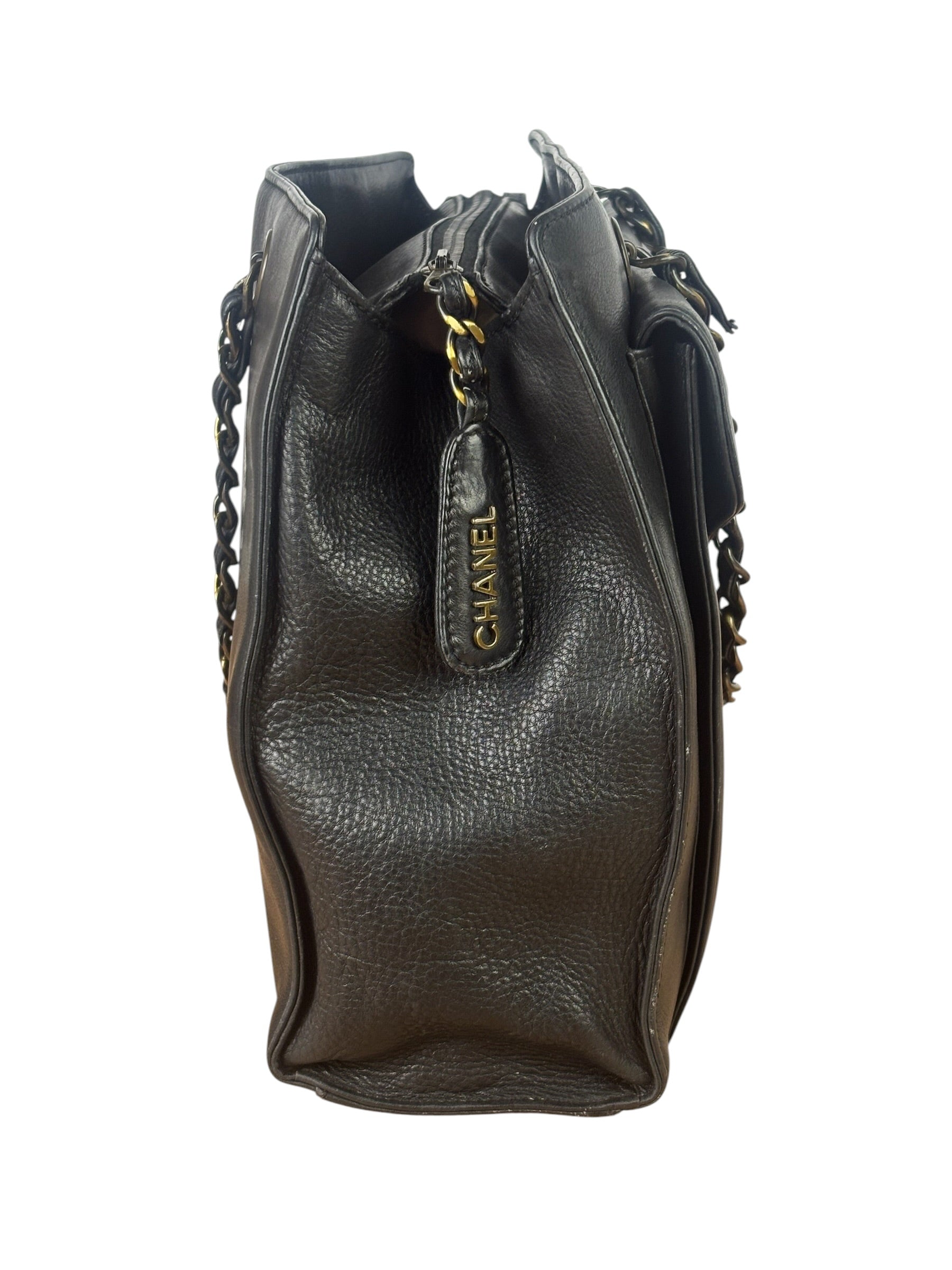 Chanel Vintage Black Calfskin Front Pocket Tote 1997